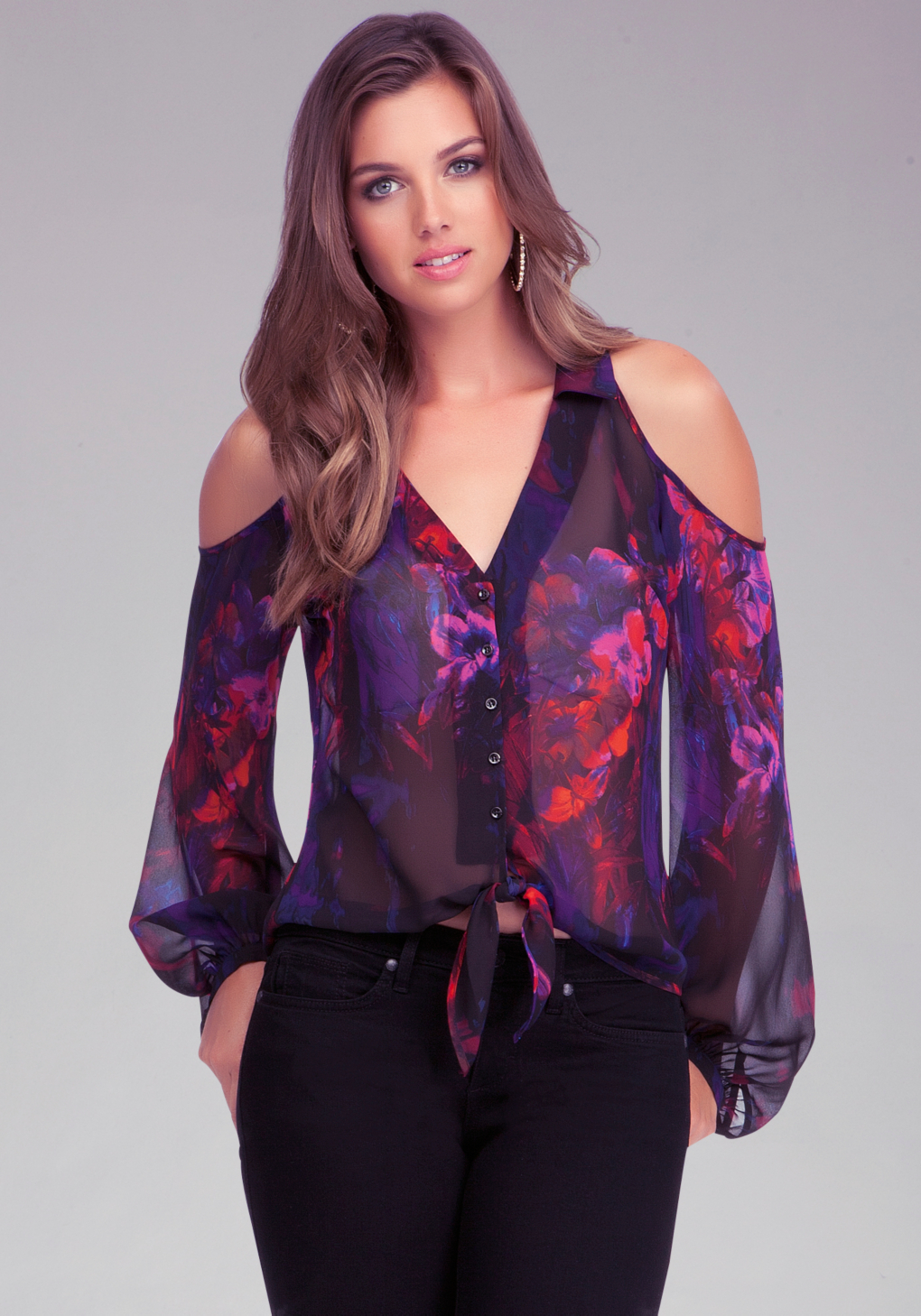 Bebe Cold Shoulder Blouse In Purple Lyst
