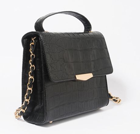Forever 21 Structured Faux Croco Shoulder Bag in Black | Lyst