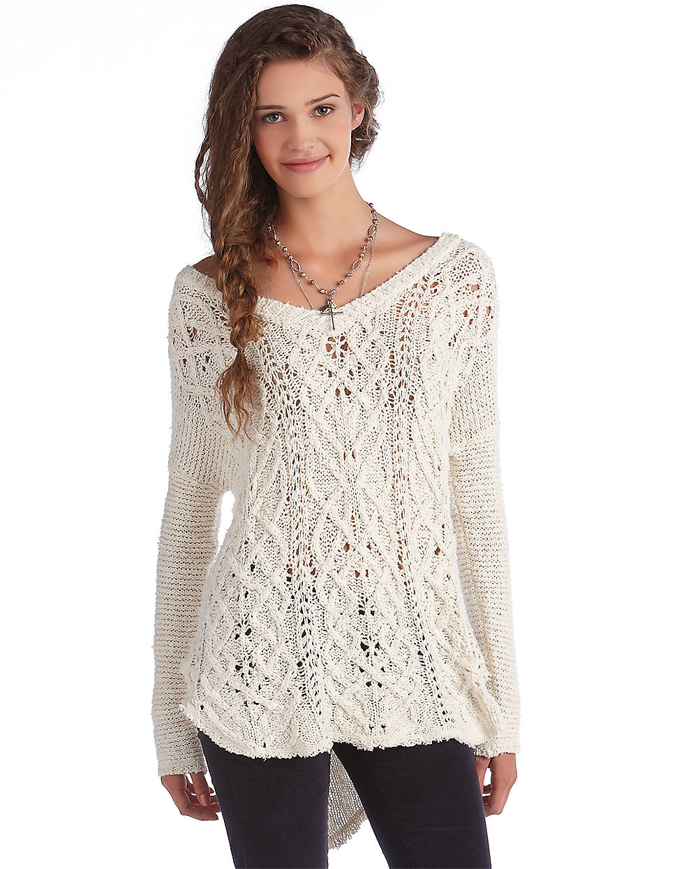 Free People Cross My Heart Cotton Pullover Sweater in White (Ivory) | Lyst