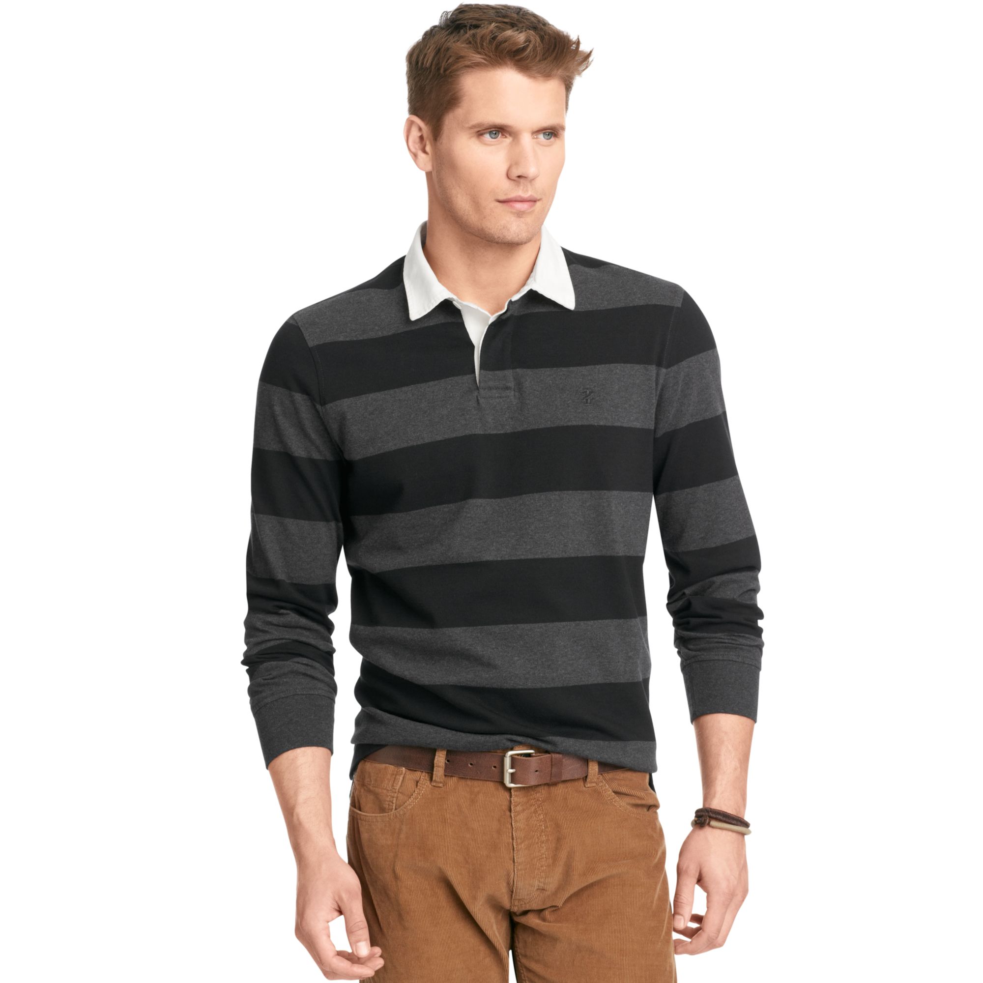Lyst - Izod Izod Shirt Long Sleeve 5050 Striped Rugby Polo in Black for Men