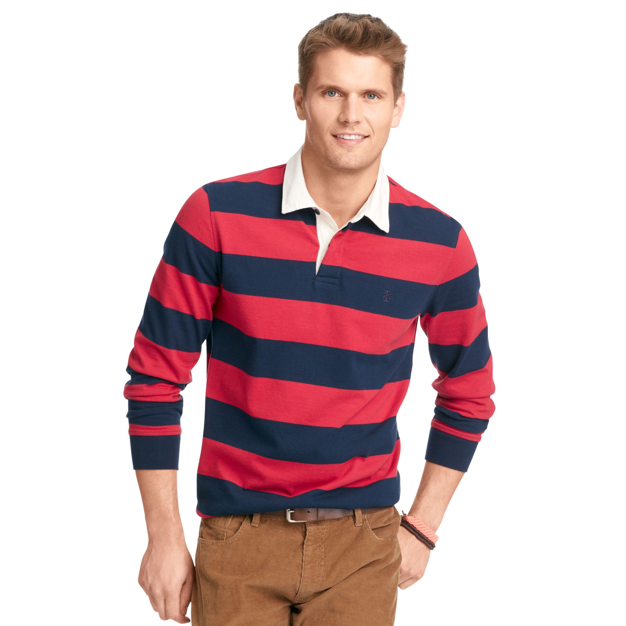 Lyst - Izod Izod Shirt Longsleeve 5050 Striped Rugby Polo in Red for Men
