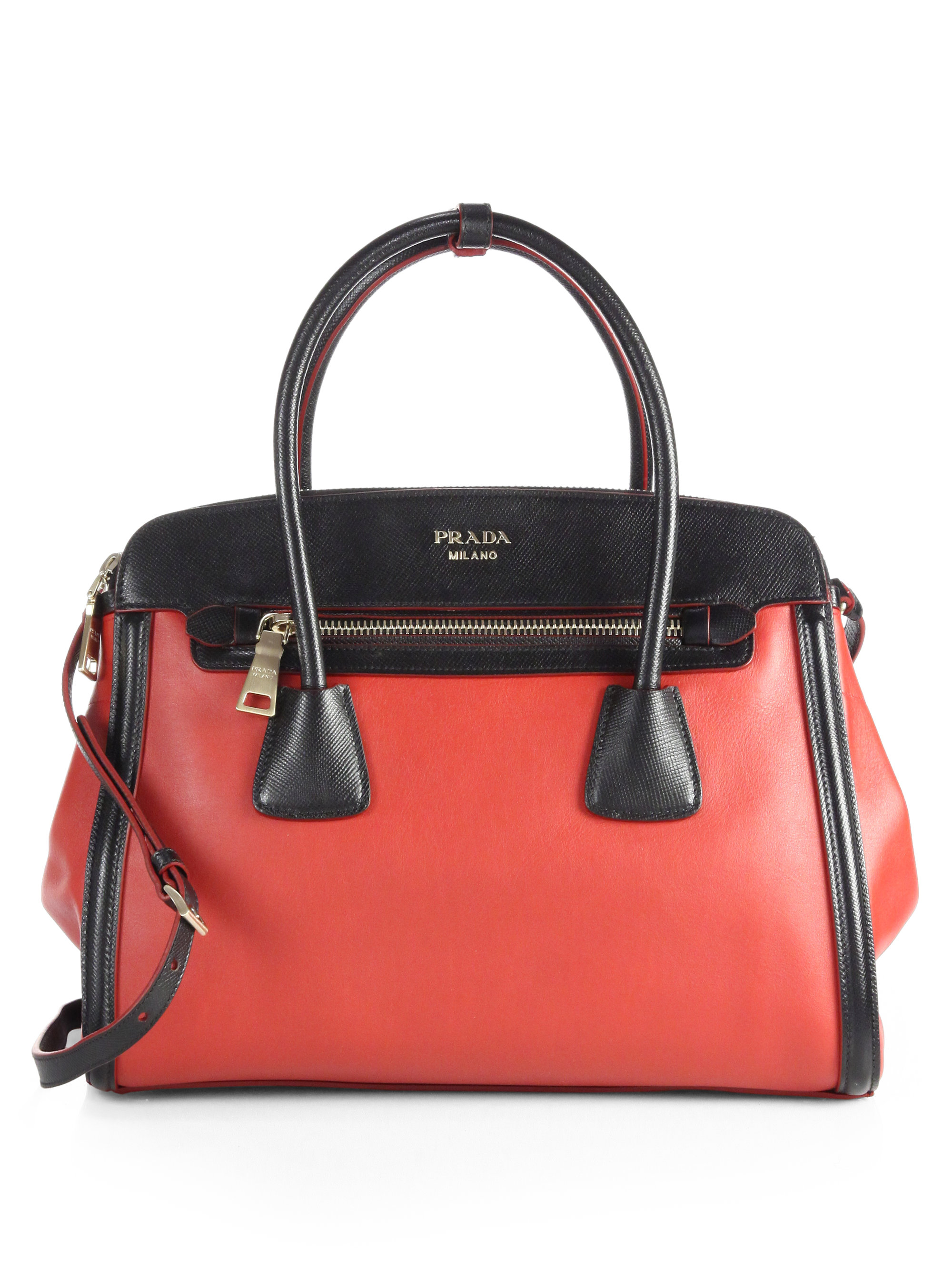 Prada City Calf Saffiano Cuir Large Satchel in Orange (PINK-BLACK ...