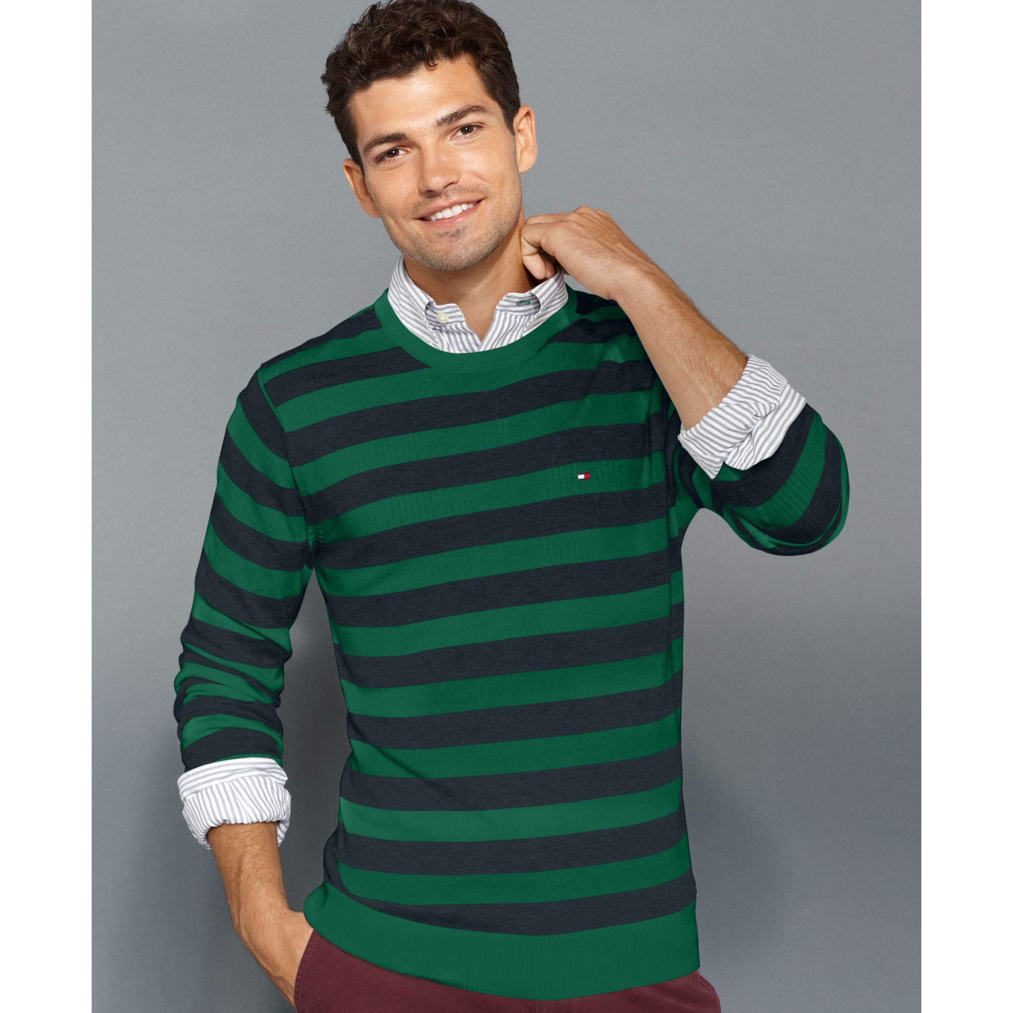 Tommy Hilfiger American Stripe Crewneck Sweater in Green for Men - Lyst