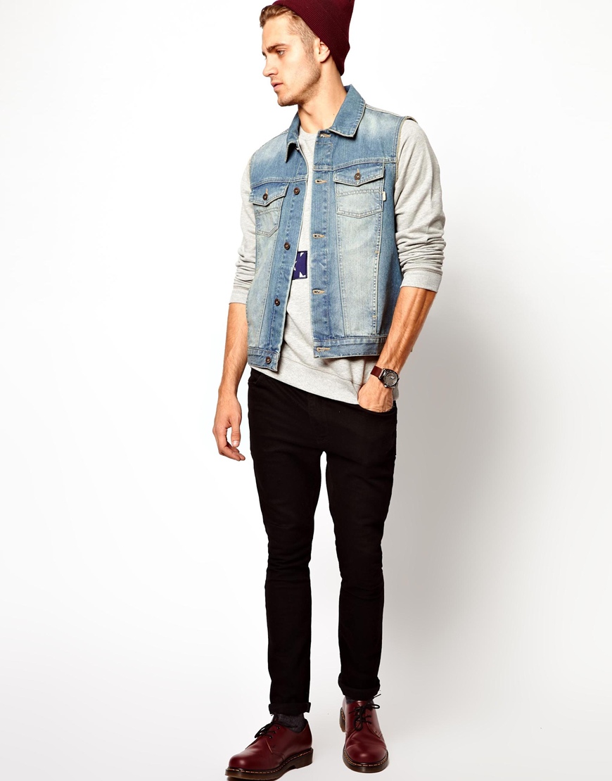 mens denim sleeveless jacket