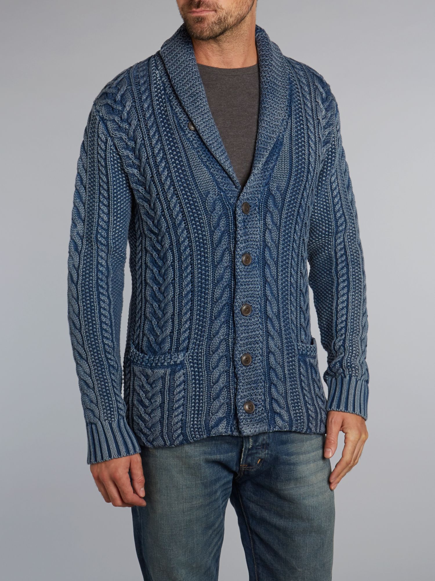 Denim & supply ralph lauren Cable Knit Shawl Cardigan in Blue for Men ...