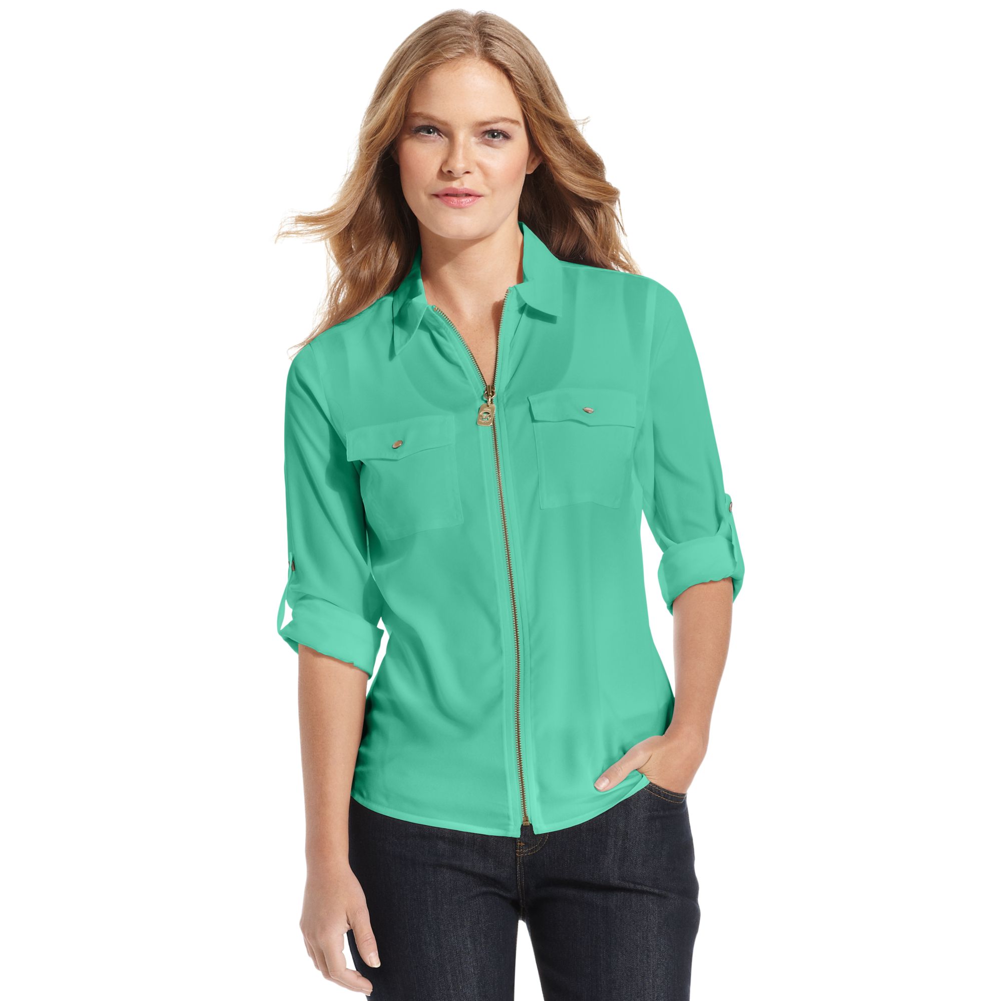 Michael Kors Zip Front Shirt Top Sellers, UP TO 67% OFF | www 