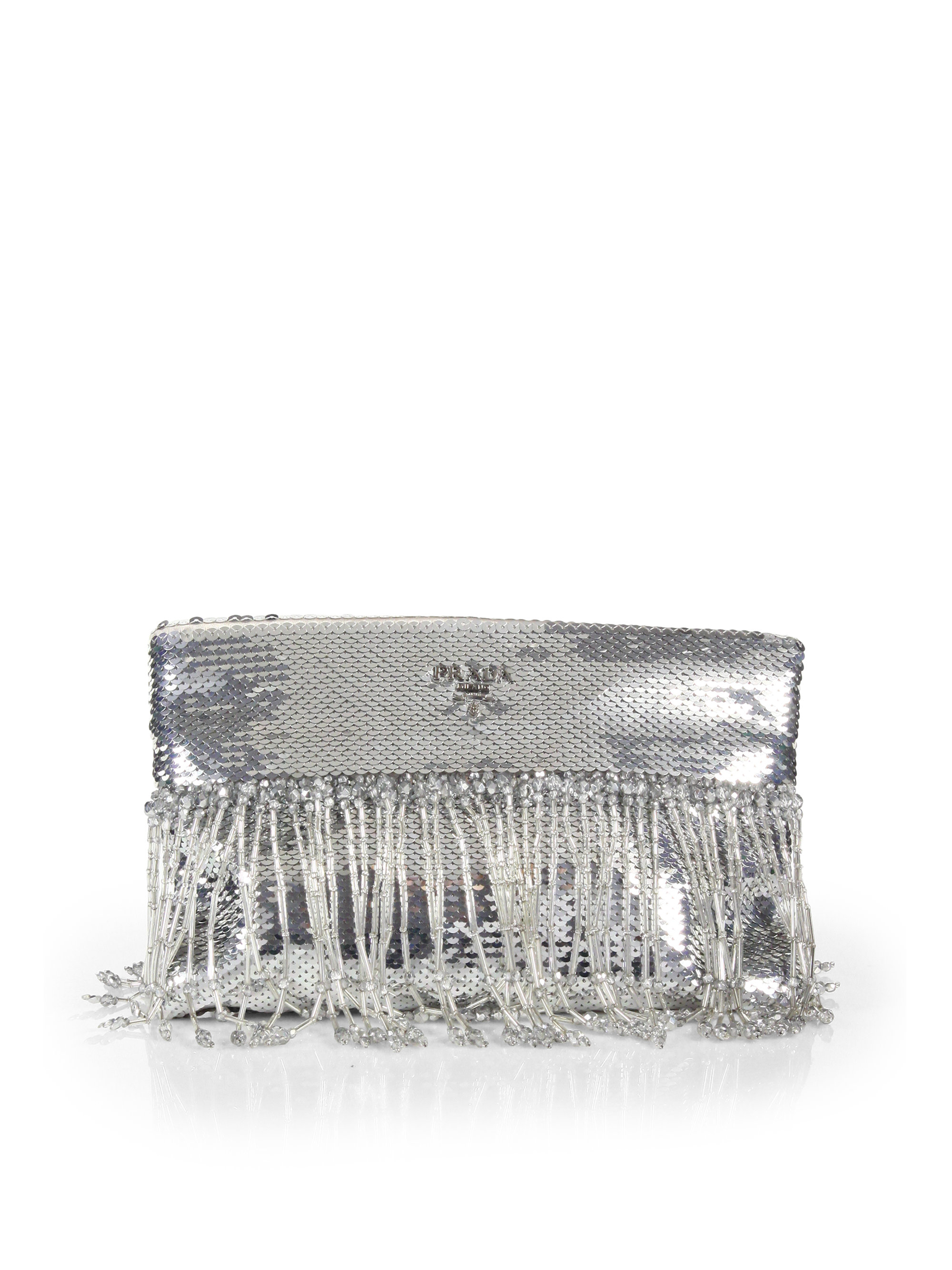 Prada Paillettes Fringe Clutch in Silver (ARGENTO-SILVER) | Lyst