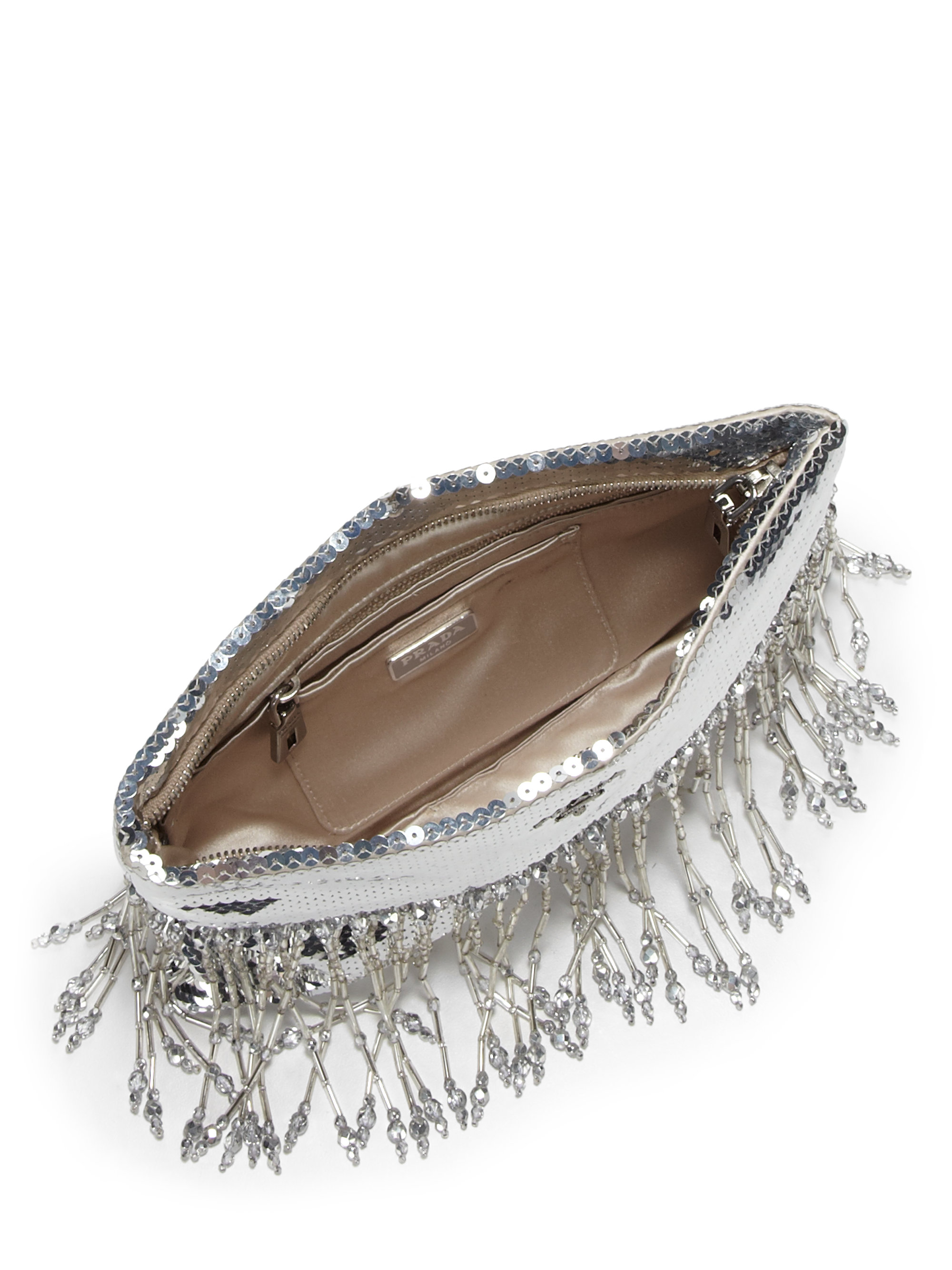 Prada Paillettes Fringe Clutch in Silver (ARGENTO-SILVER) | Lyst