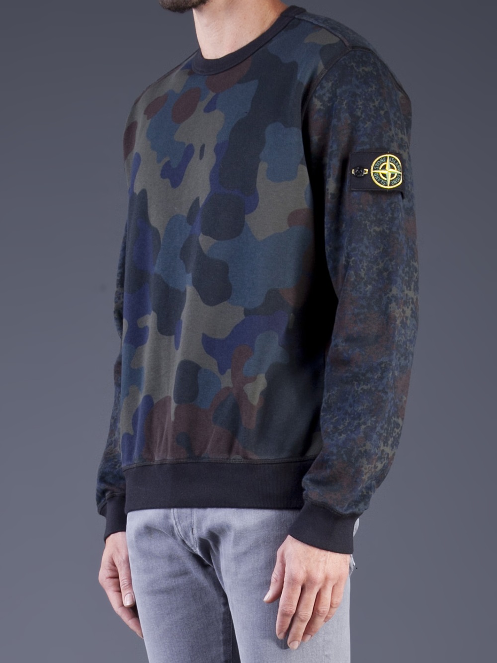 Stone Island Camo Print Sweatshirt in Black (Blue) for Men - Lyst