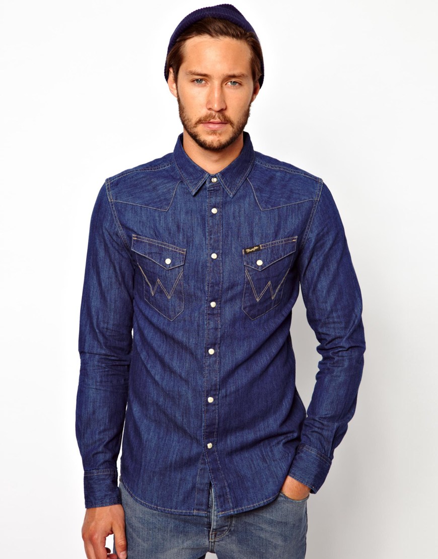 Wrangler Denim Shirt  Slim Fit City Western in Indigo Blue 