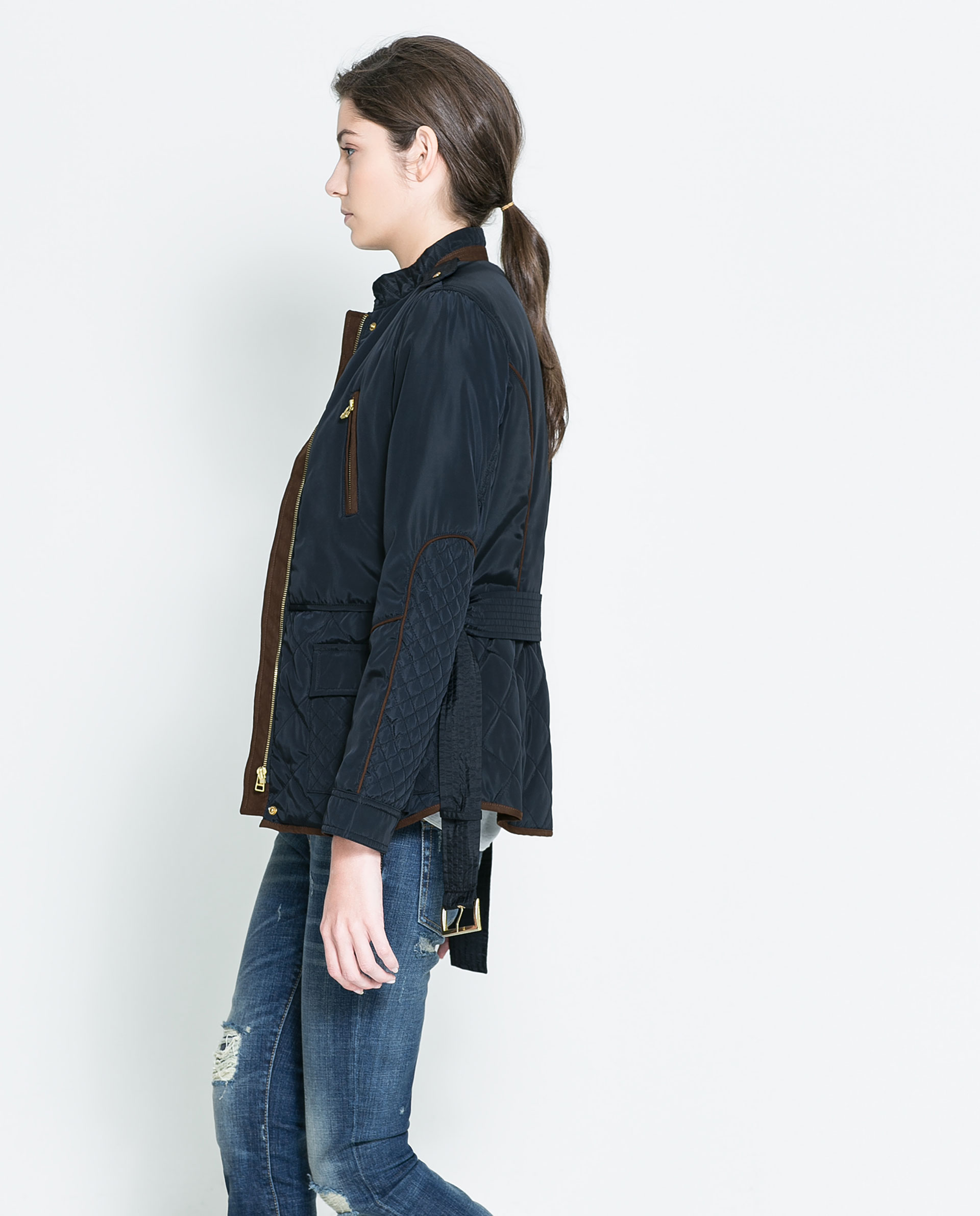 Zara Quilted Jacket with Piping in Blue Lyst