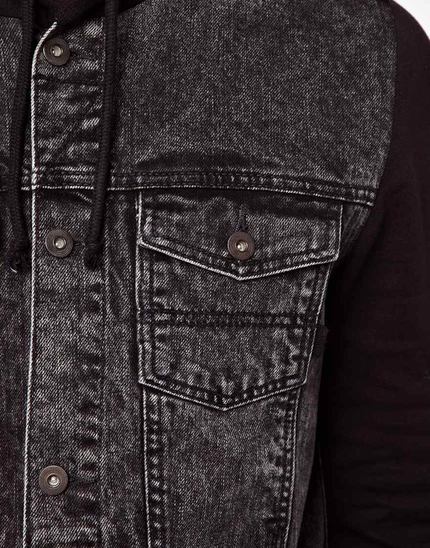 ASOS Denim Jacket With Jersey Sleeves in Black for Men | Lyst