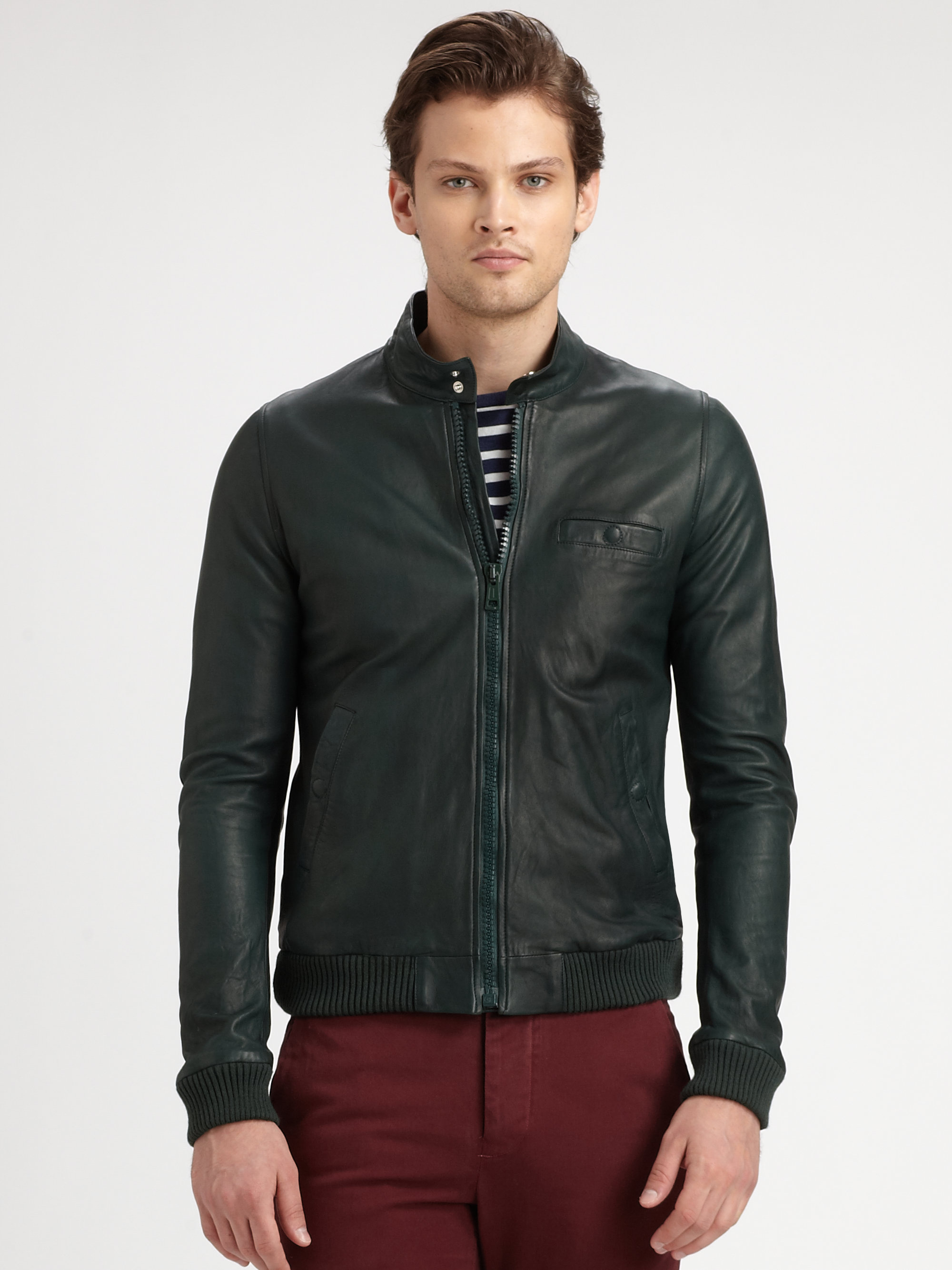 Download Band of Outsiders Leather Harrington Jacket in Black for ...