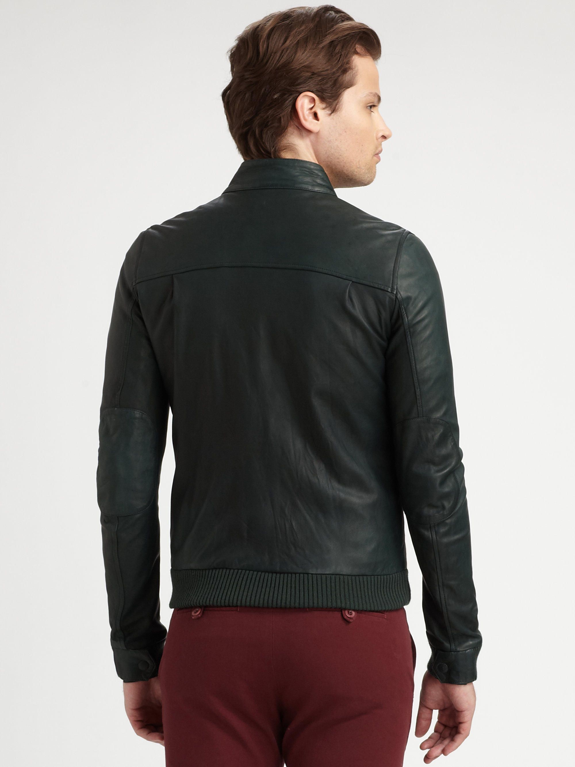 Download Band of Outsiders Leather Harrington Jacket in Black for ...