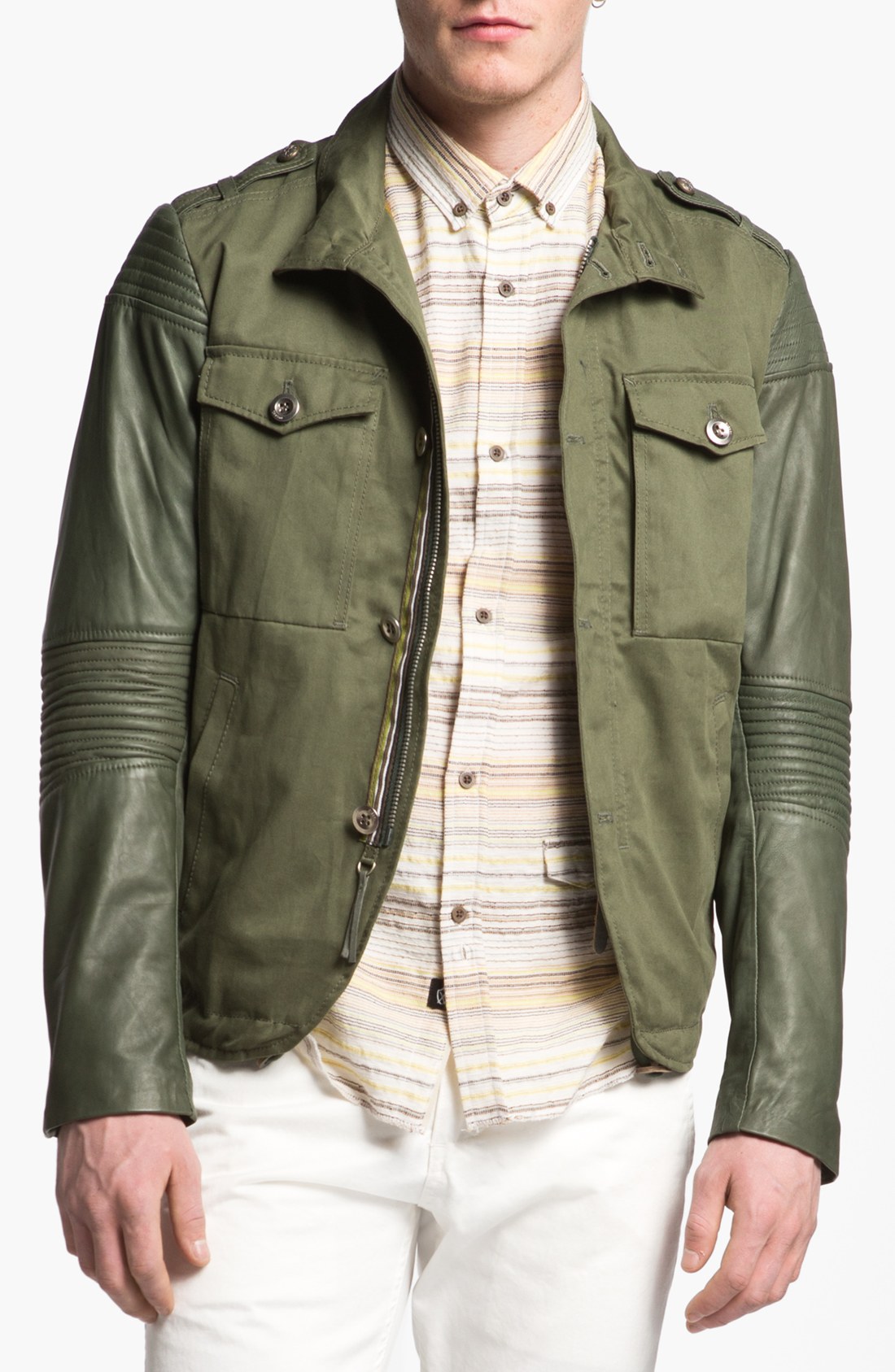 Diesel Lading Cotton and Leather Jacket in Green for Men (Dark Green ...