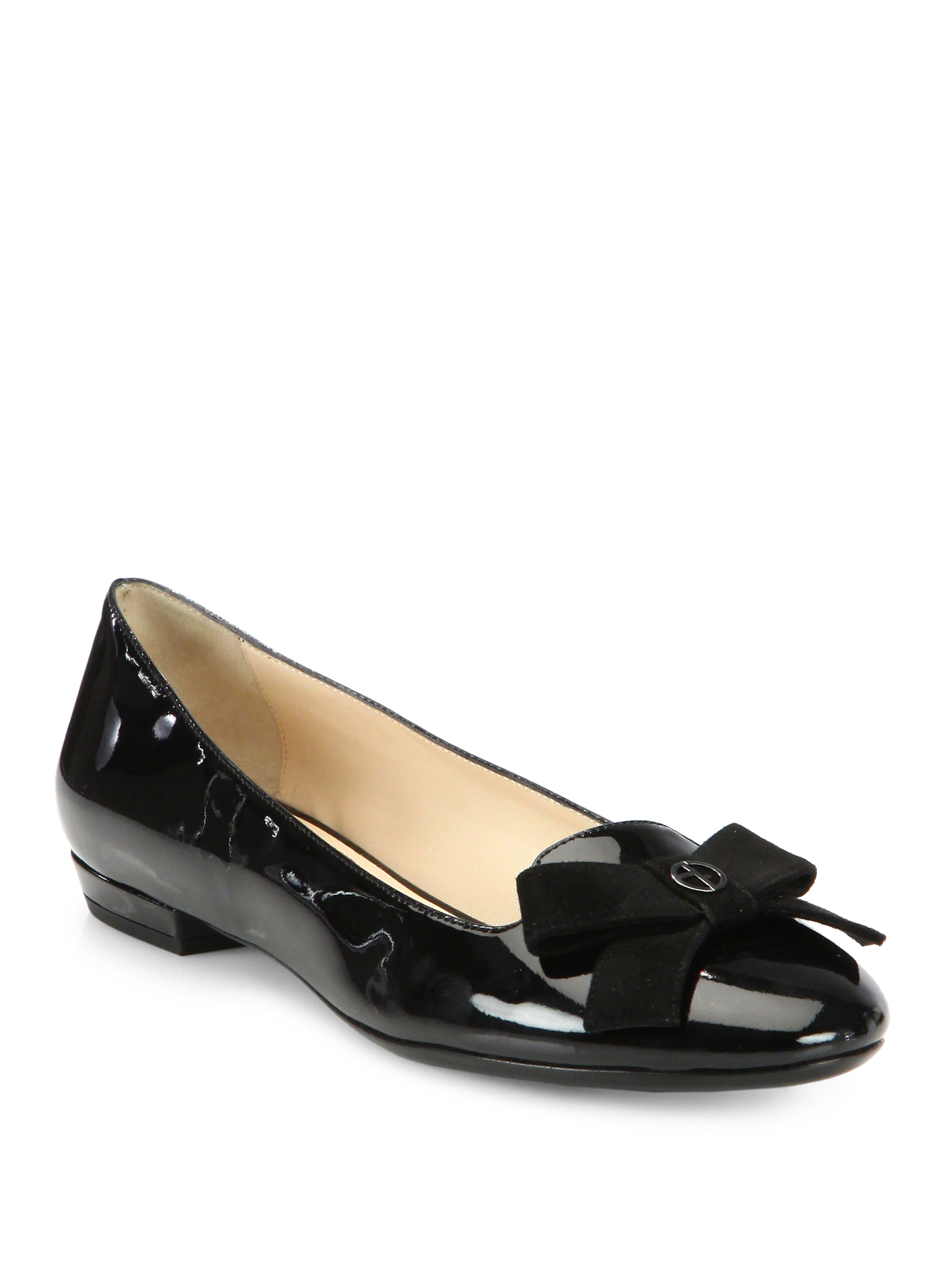 Lyst - Giorgio Armani Patent Leather Suede Bow Smoking Slippers in Black