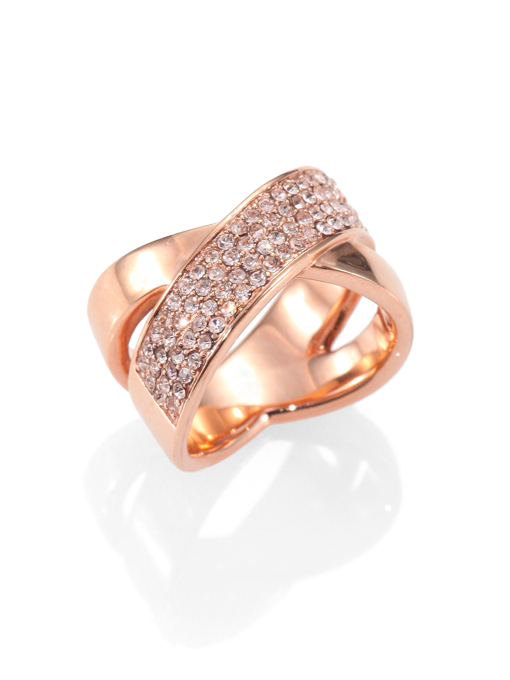 Michael Kors Brilliance Statement Pavé Crisscross Ring/rose Goldtone in Metallic -