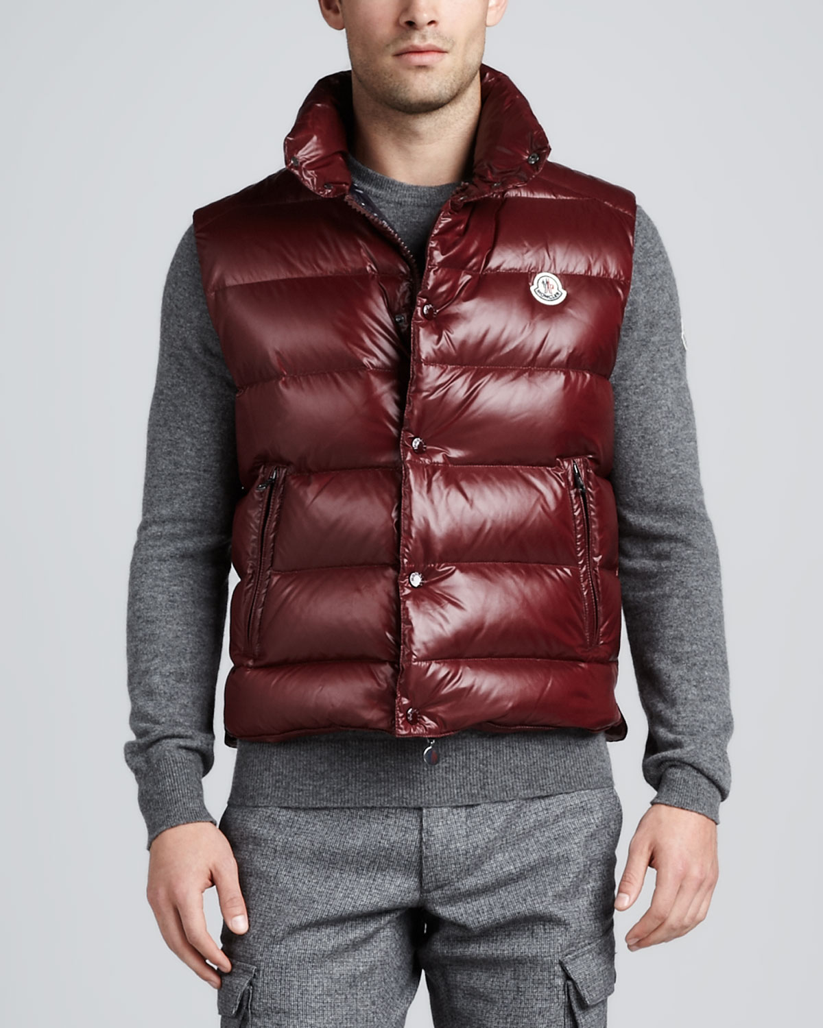 Moncler Tib Puffer Vest Burgundy in 