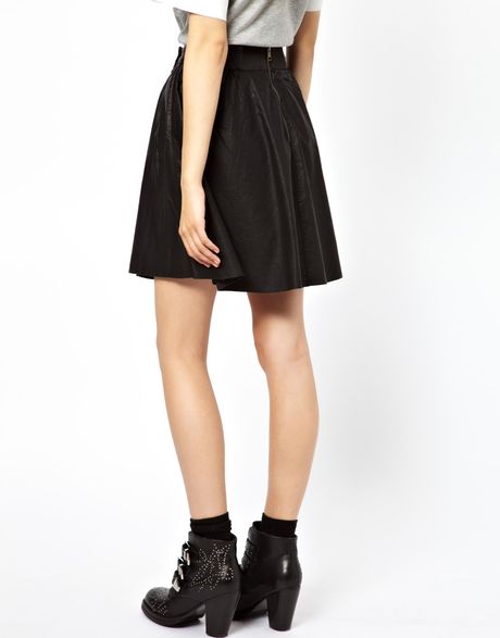 Zoe Karssen Vero Moda Leather Look Skater Zip Skirt in Black | Lyst