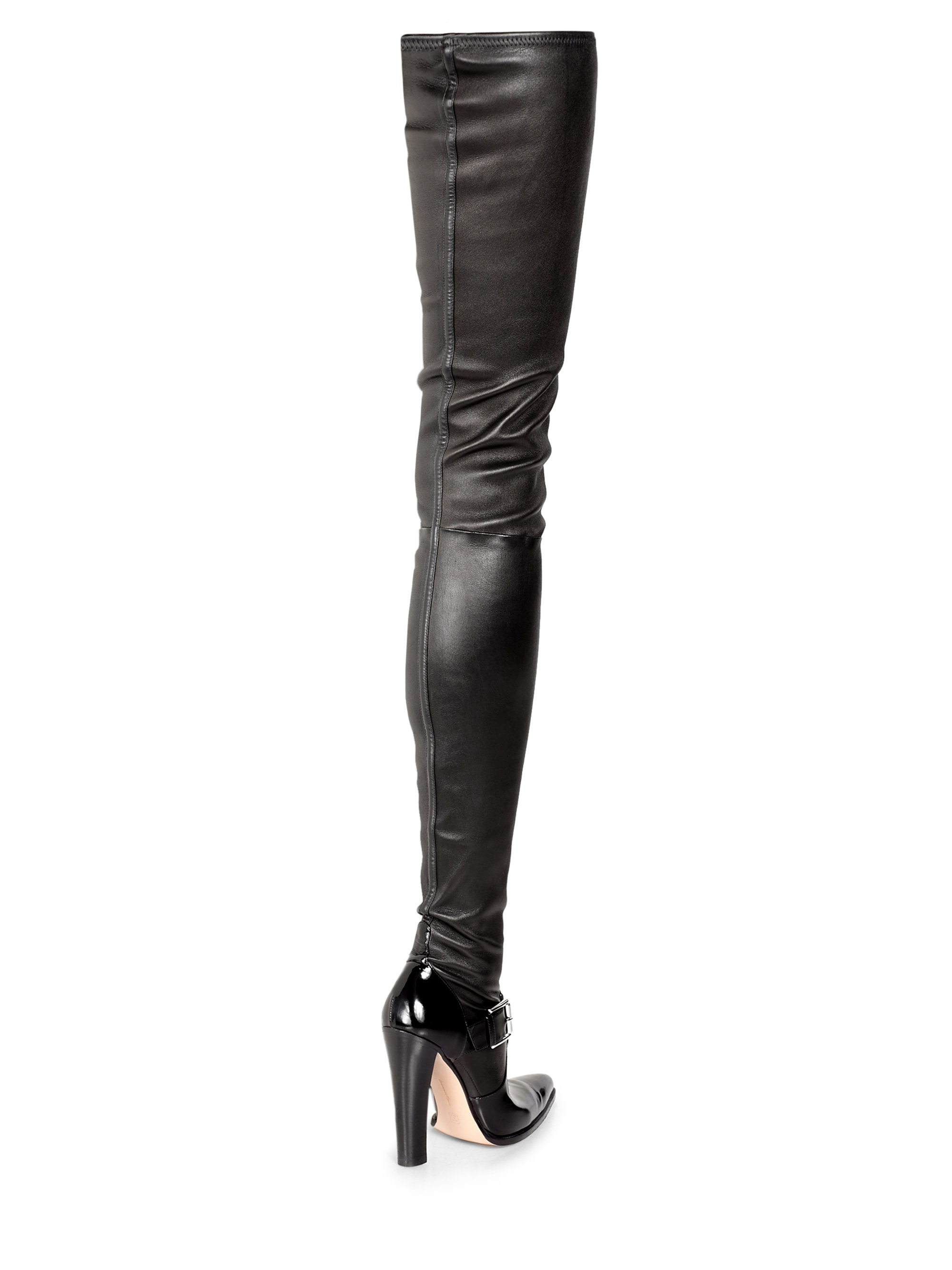 stretch leather thigh high boots