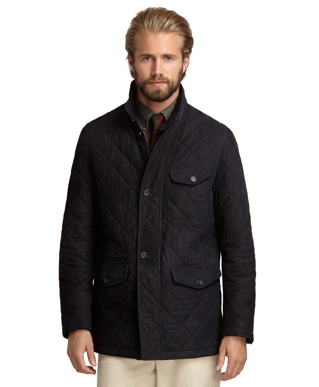Brooks Brothers Suede Quilted Walking Coat in Navy (Blue) for Men - Lyst