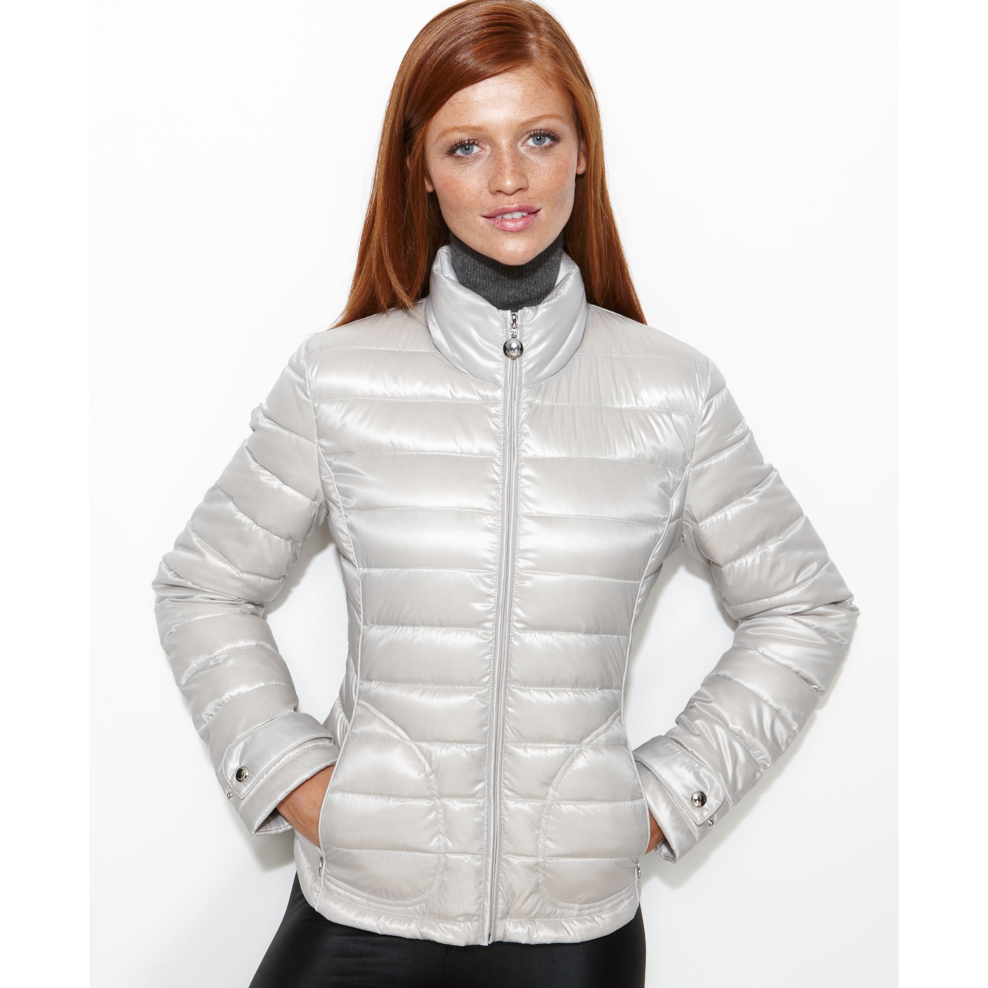 calvin klein silver puffer jacket