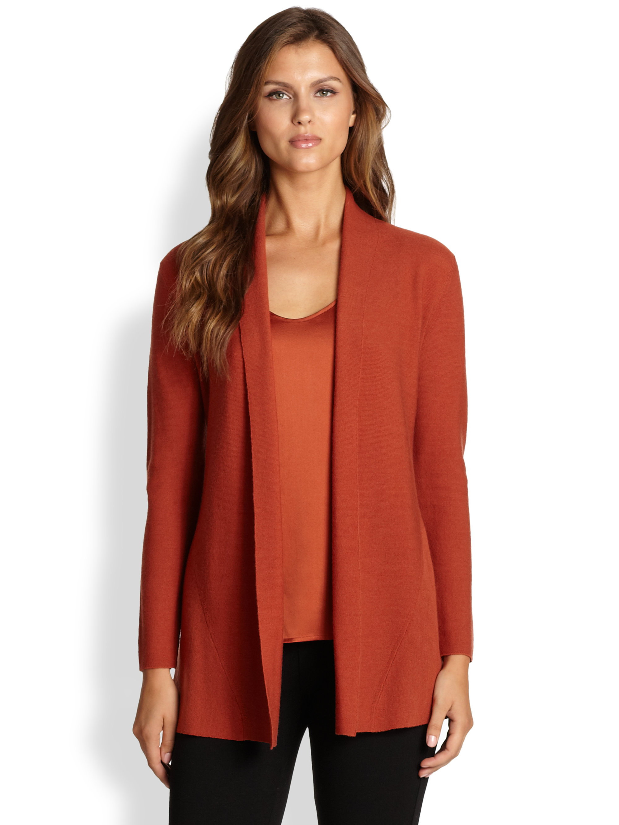 Eileen Fisher Linen Shaped Cardigan Sweater in Orange | Lyst