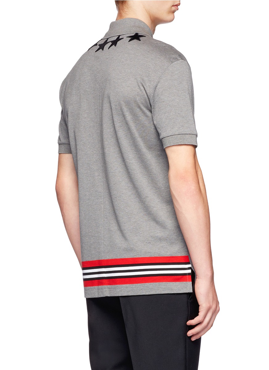 Givenchy Star Appliqué Stripe Back Polo Shirt in Grey (Gray) for Men - Lyst