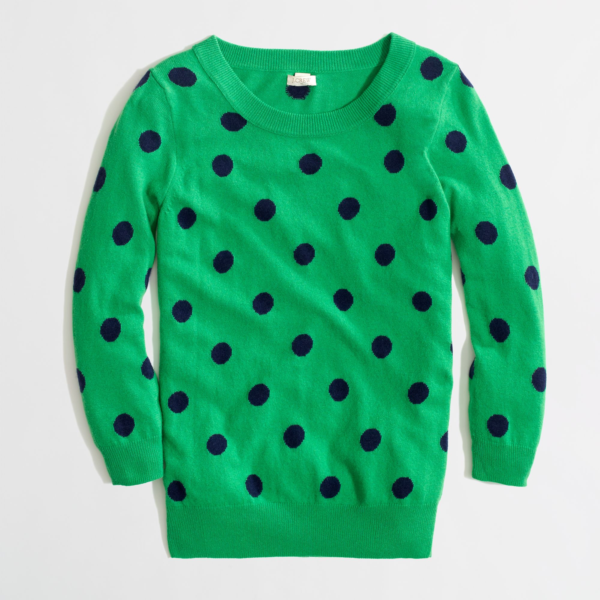 J.Crew Factory Intarsia Charley Sweater in Polka Dot in Green | Lyst