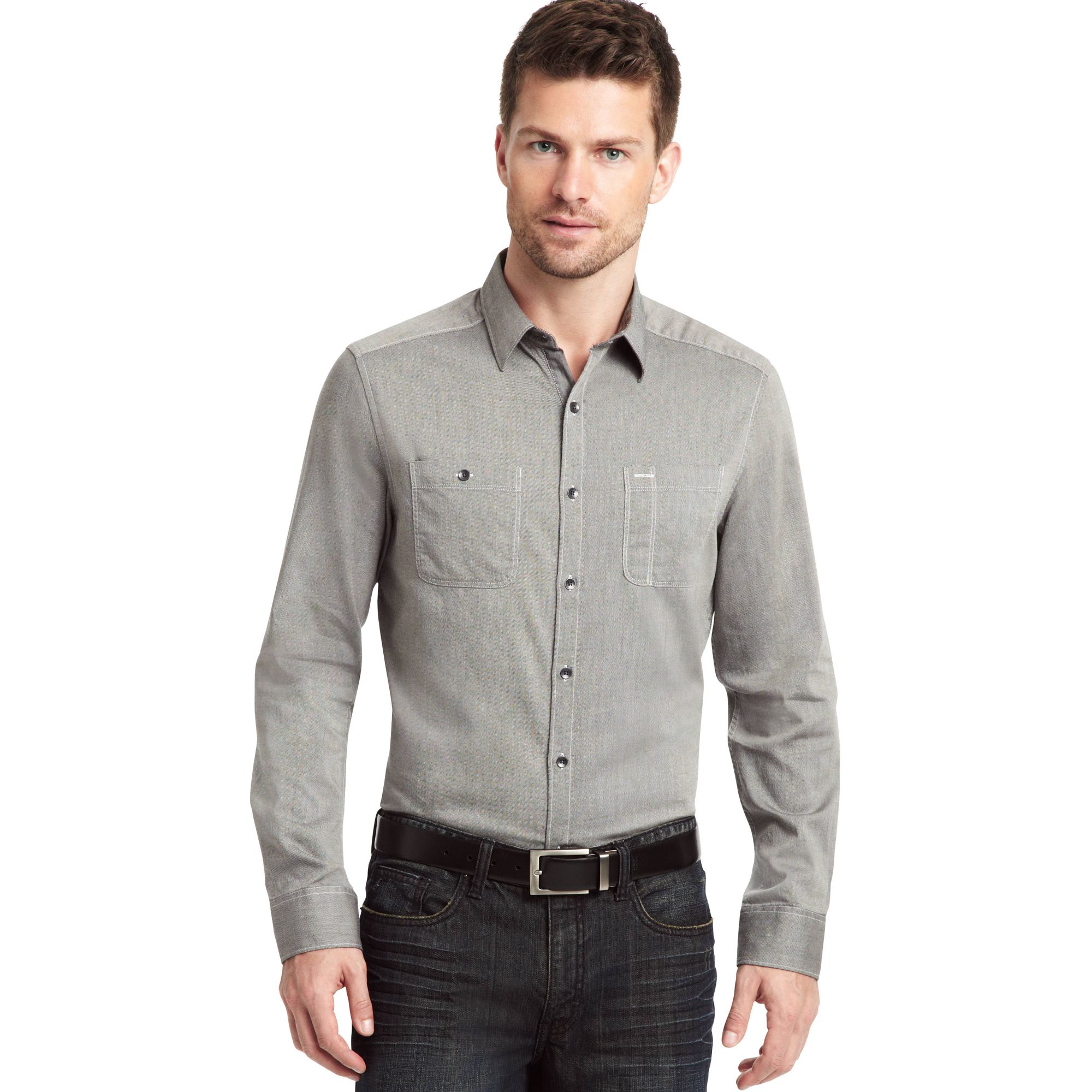 Lyst - Kenneth Cole Long Sleeve Iridescent Twill Shirt in Black for Men