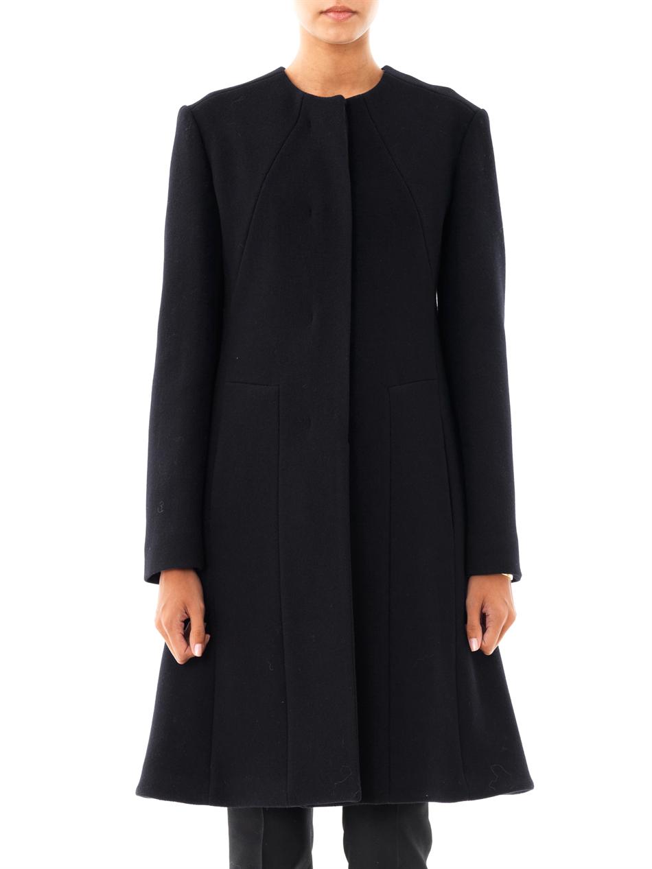 Marni Collarless Washed Wool Coat in Navy (Blue) - Lyst