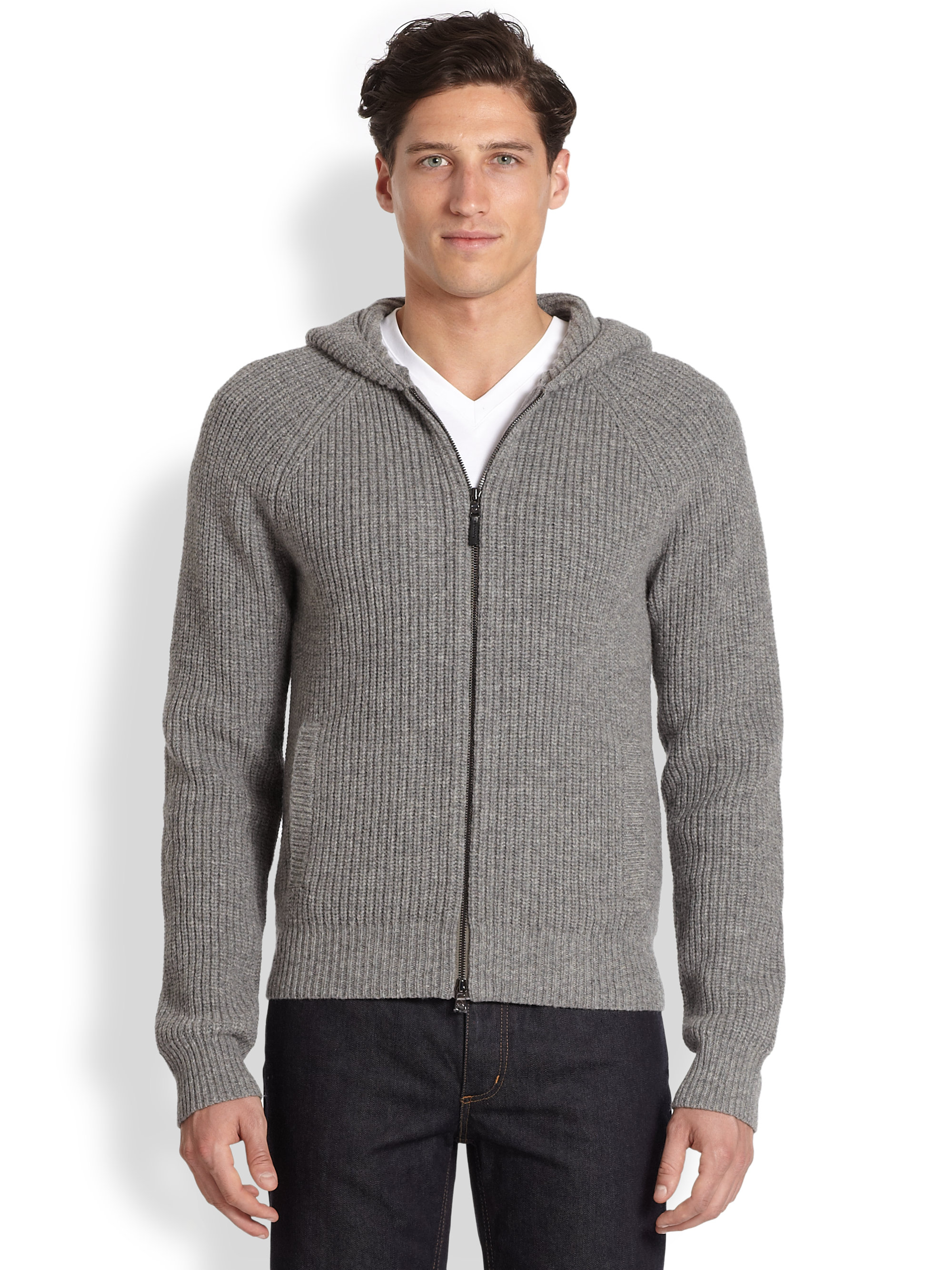 Michael Kors Hooded Leather Elbow Patch Sweater in Grey (Gray) for Men