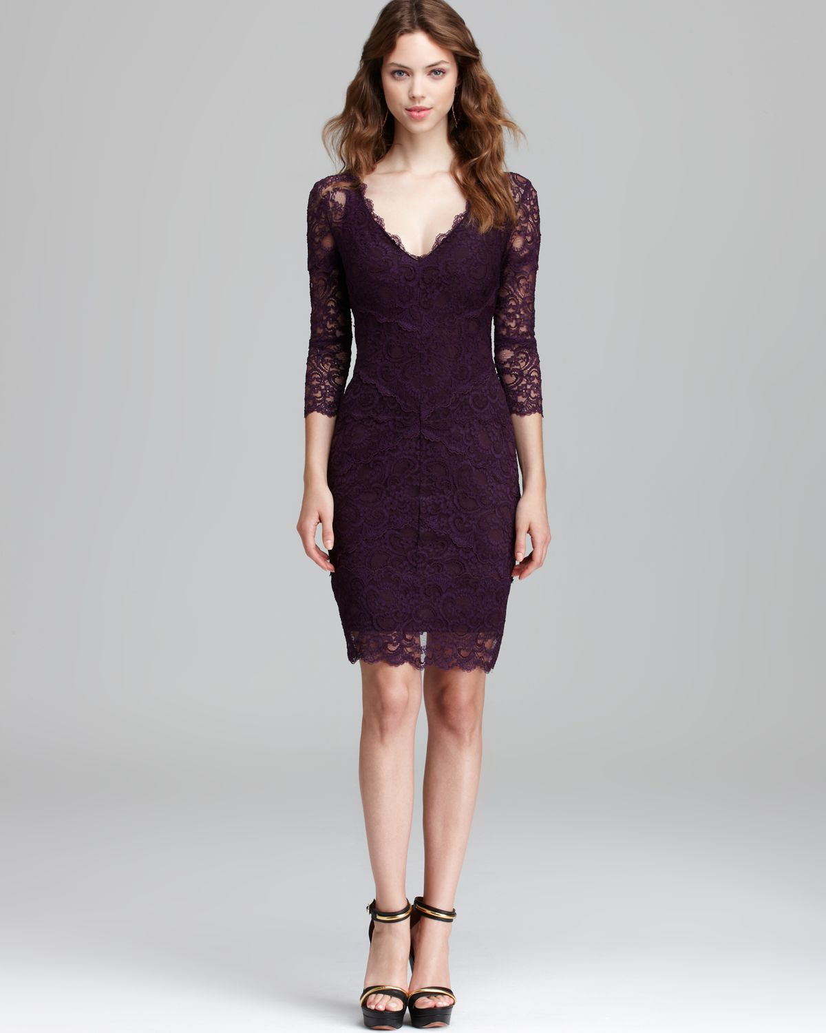 v neck lace dress with sleeves