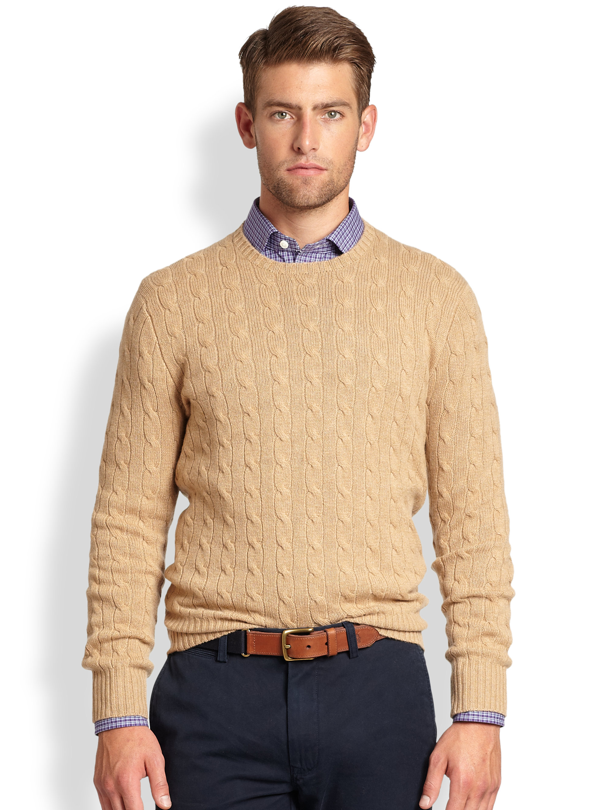 Lyst - Polo Ralph Lauren Cable Knit Cashmere Crewneck Sweater in ...