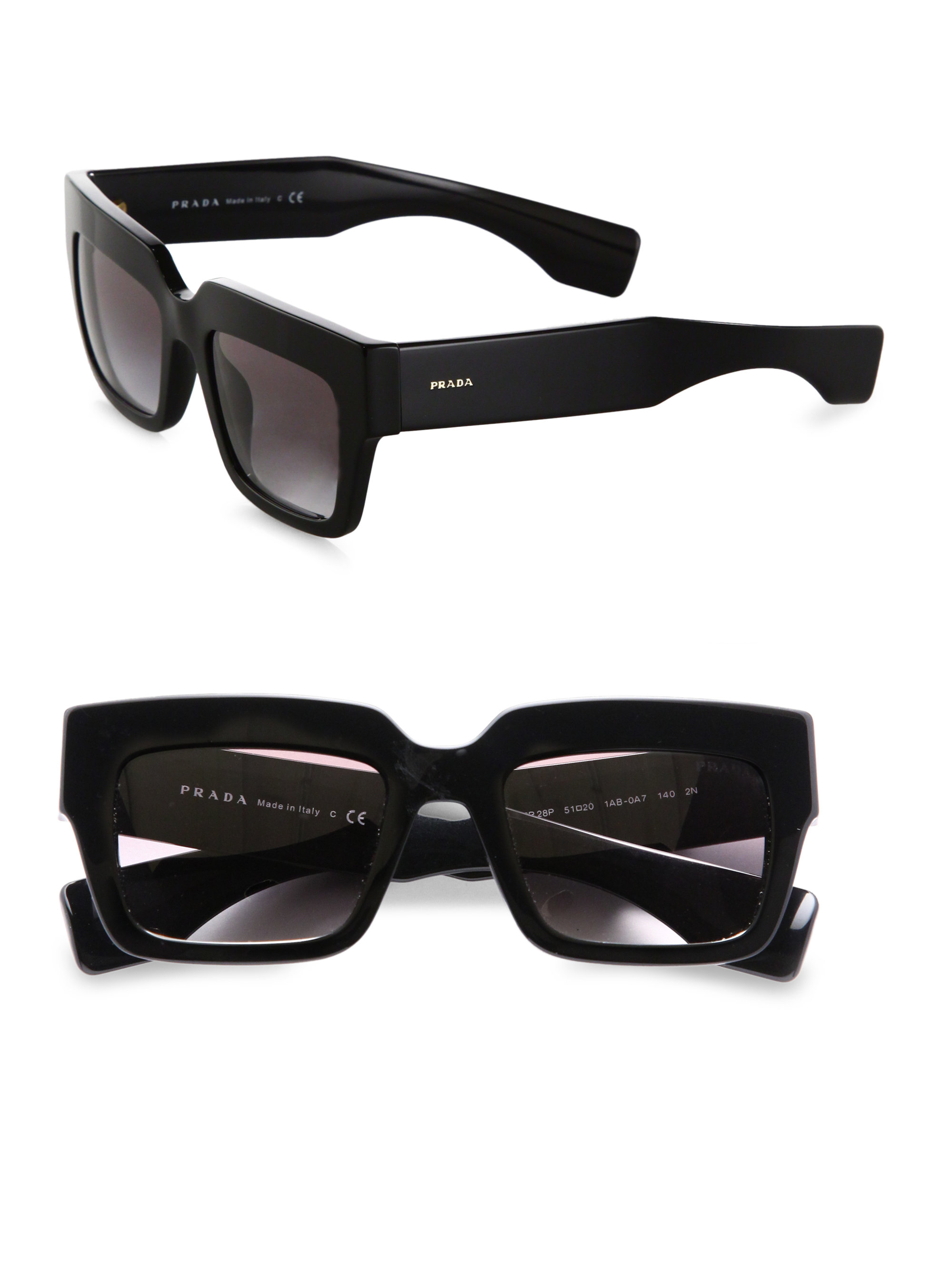 Prada Thick Square Sunglasses in Black | Lyst