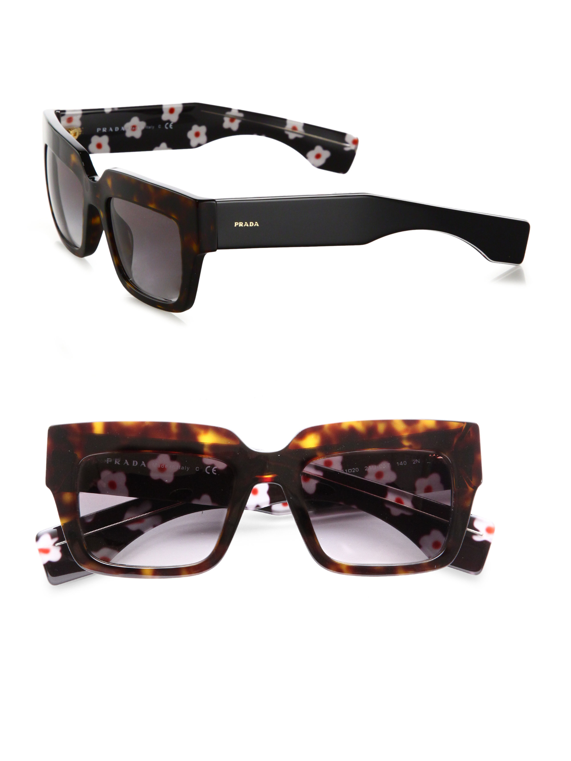 Prada Thick Square Sunglasses in Black 