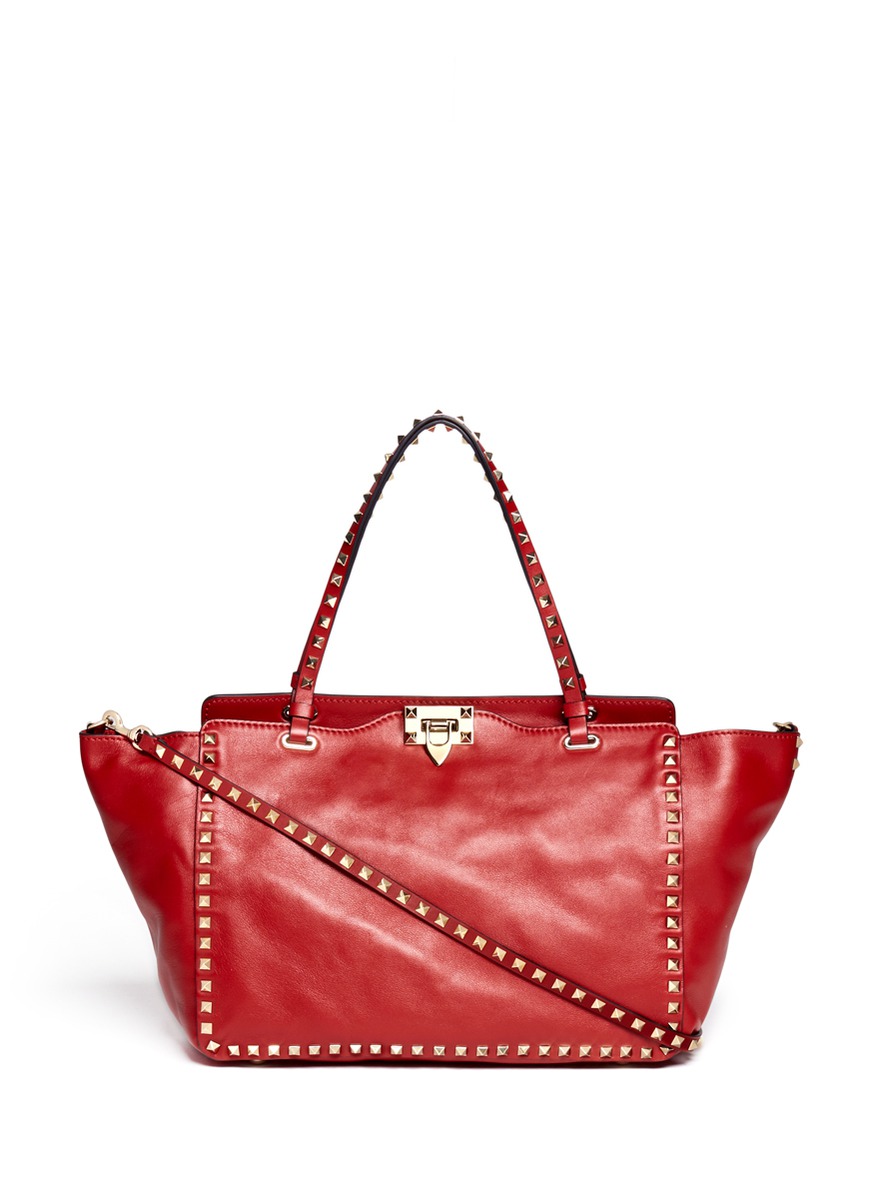 Lyst Valentino Rockstud Medium Leather Tote in Red