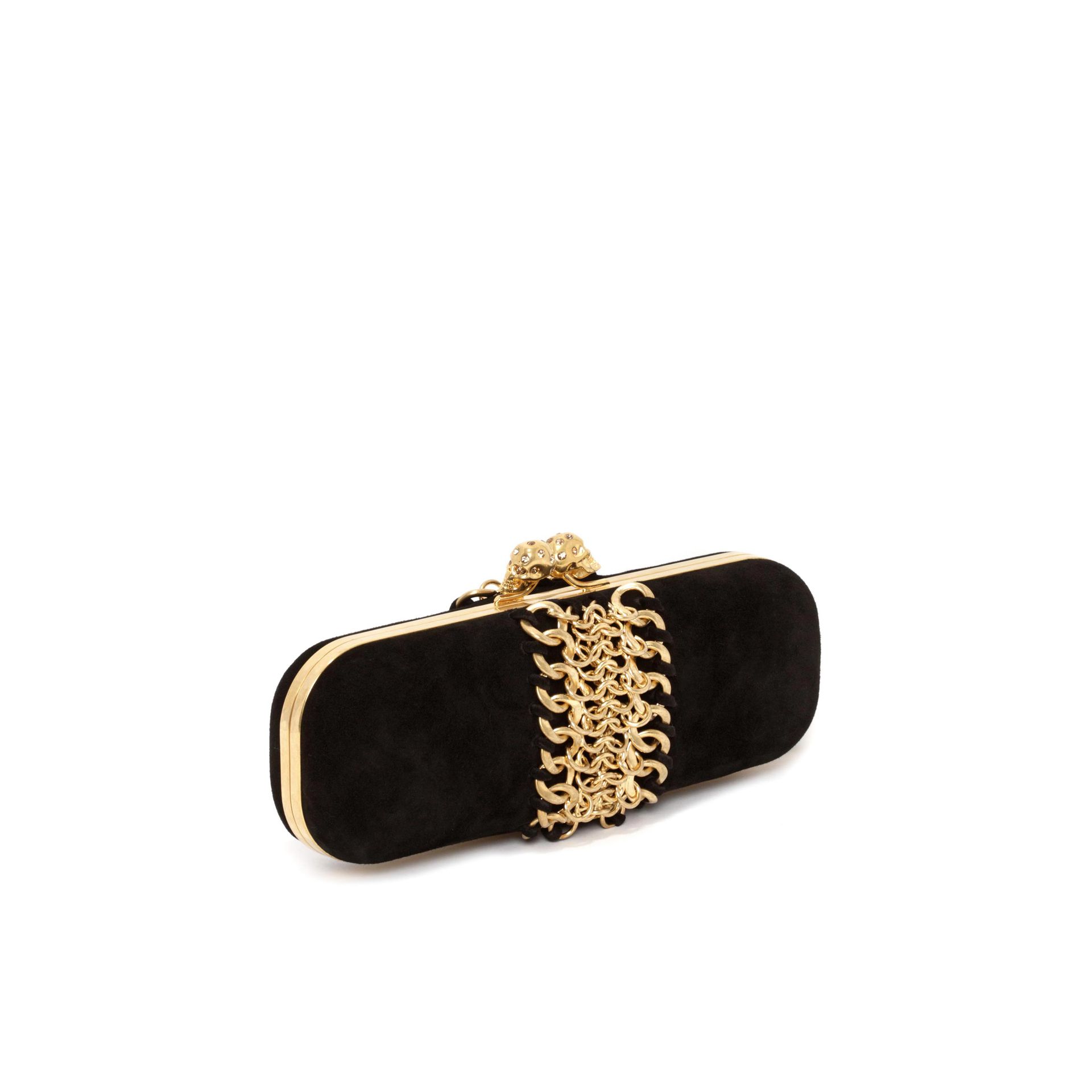 Alexander mcqueen Chain Twin Skull Clasp Clutch in Black | Lyst