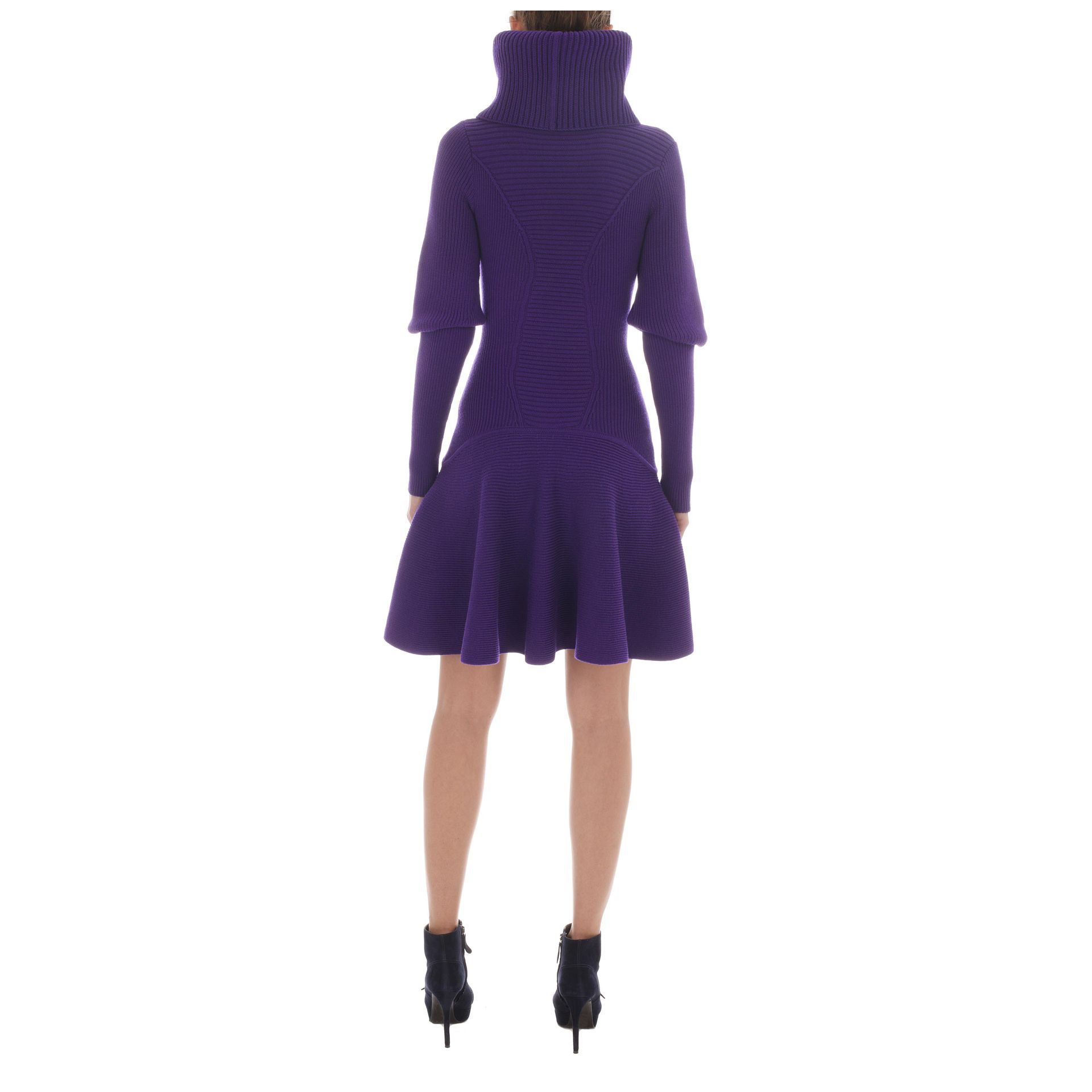 Lyst - Alexander mcqueen Funnel Neck Knit Dress in Purple