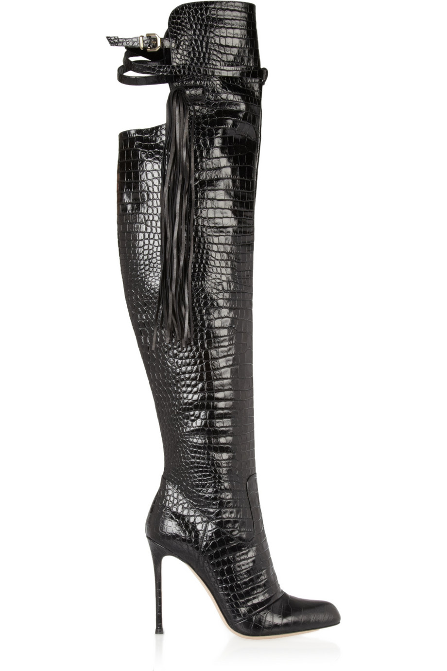 Lyst Altuzarra Leather Fringe Over The Knee Boots in Black