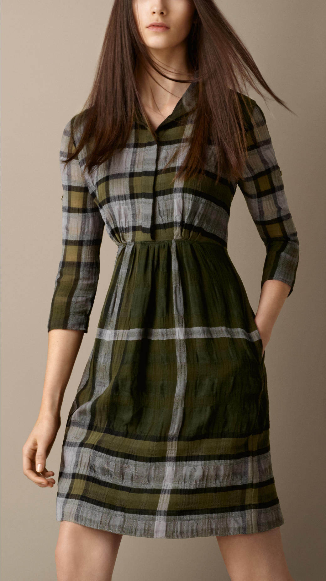  Burberry  Check Shirt  Dress  in Olive Green Lyst