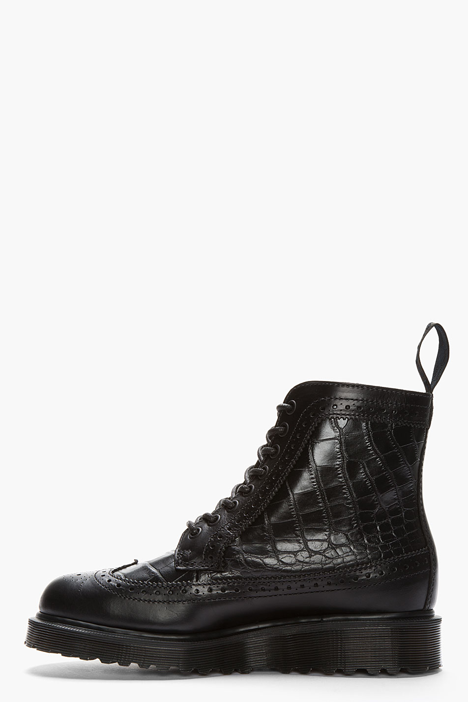 Dr. Martens Black Leather Croc-embossed Marcus Brogue Boots for Men - Lyst