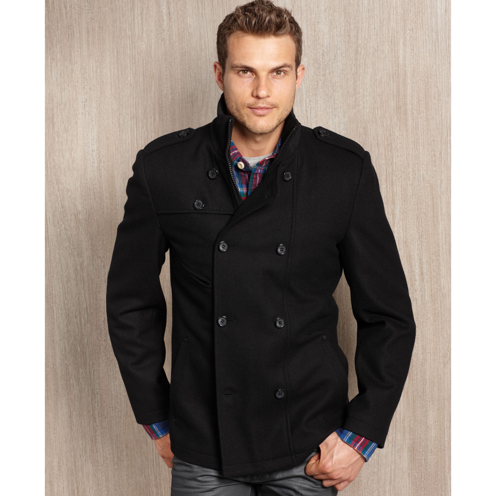 Guess Guess Coat Woolblend Double-breasted Modern Pea Coat in Black for ...