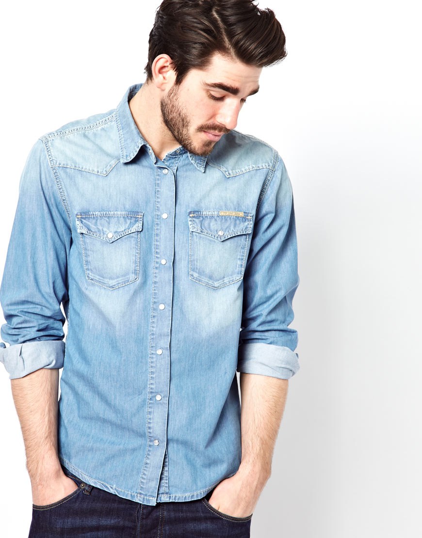 bleached denim shirt mens