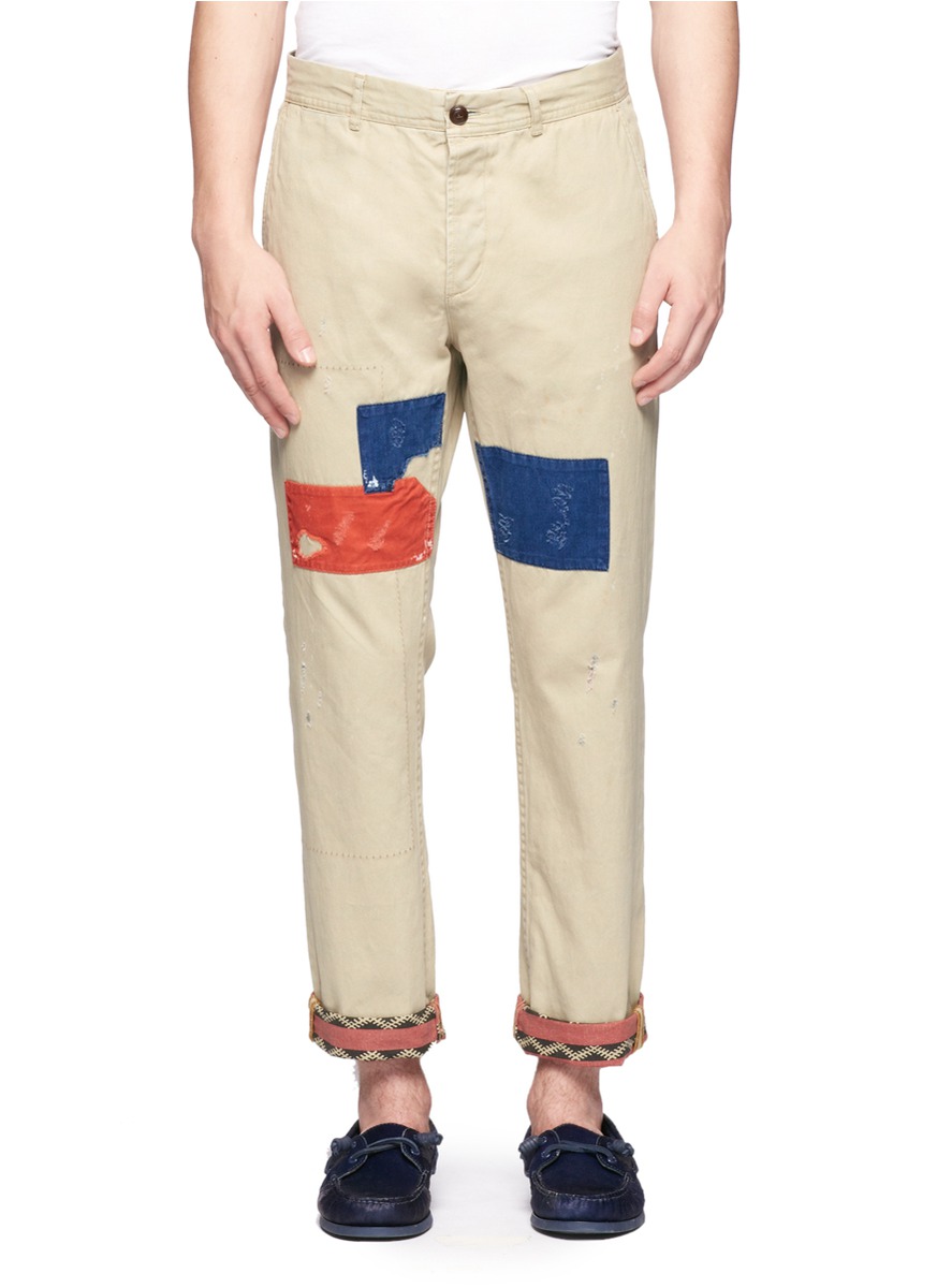 Scotch & Soda Patchwork Detailed Cotton Chinos in Natural for Men - Lyst