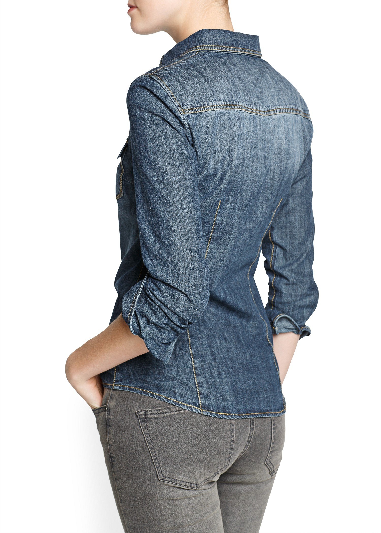 Mango Dark Wash Denim Shirt in Dark Denim (Blue) - Lyst