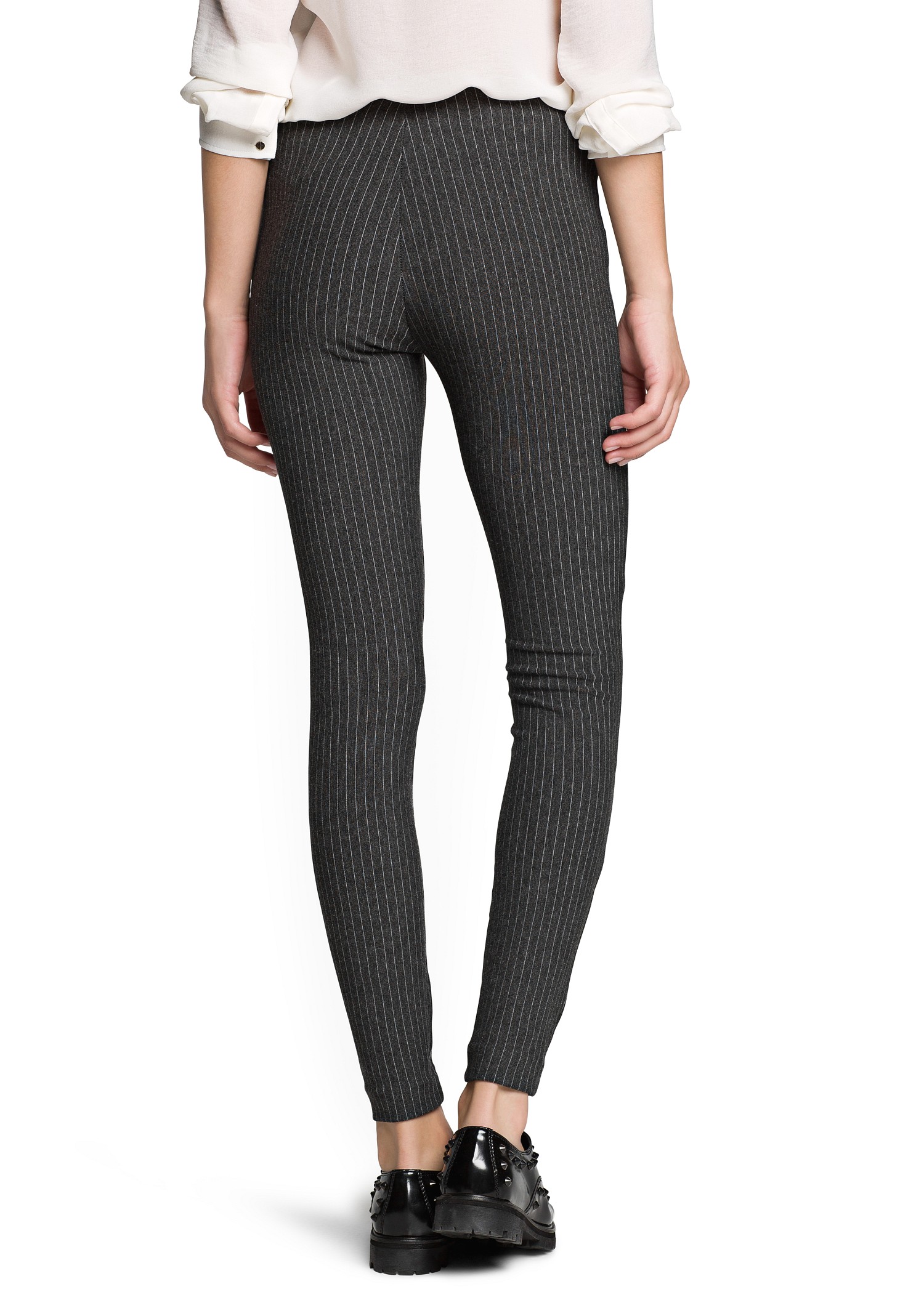 dark grey pinstripe trousers