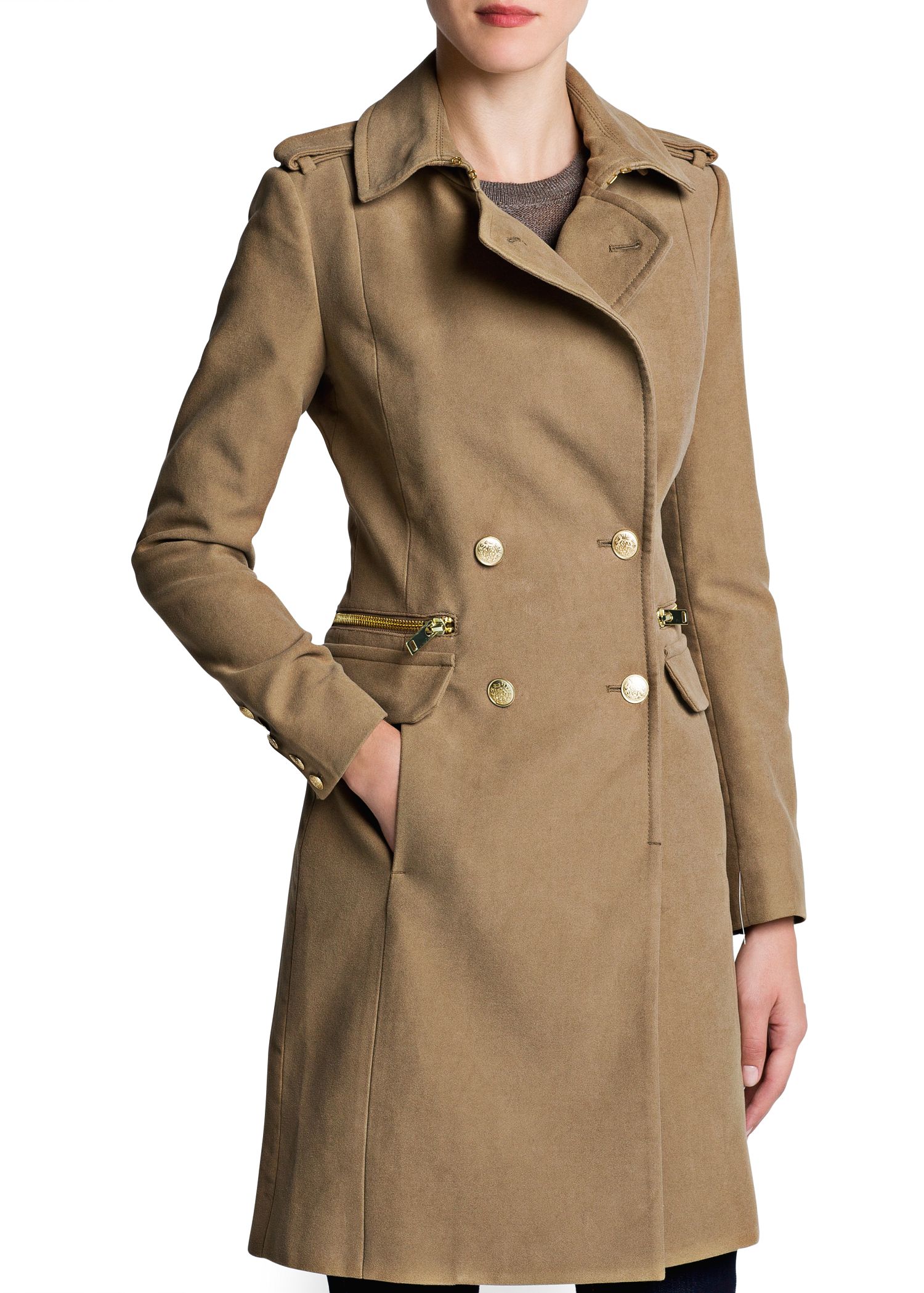 Mango Military Style Long Coat in Natural Lyst
