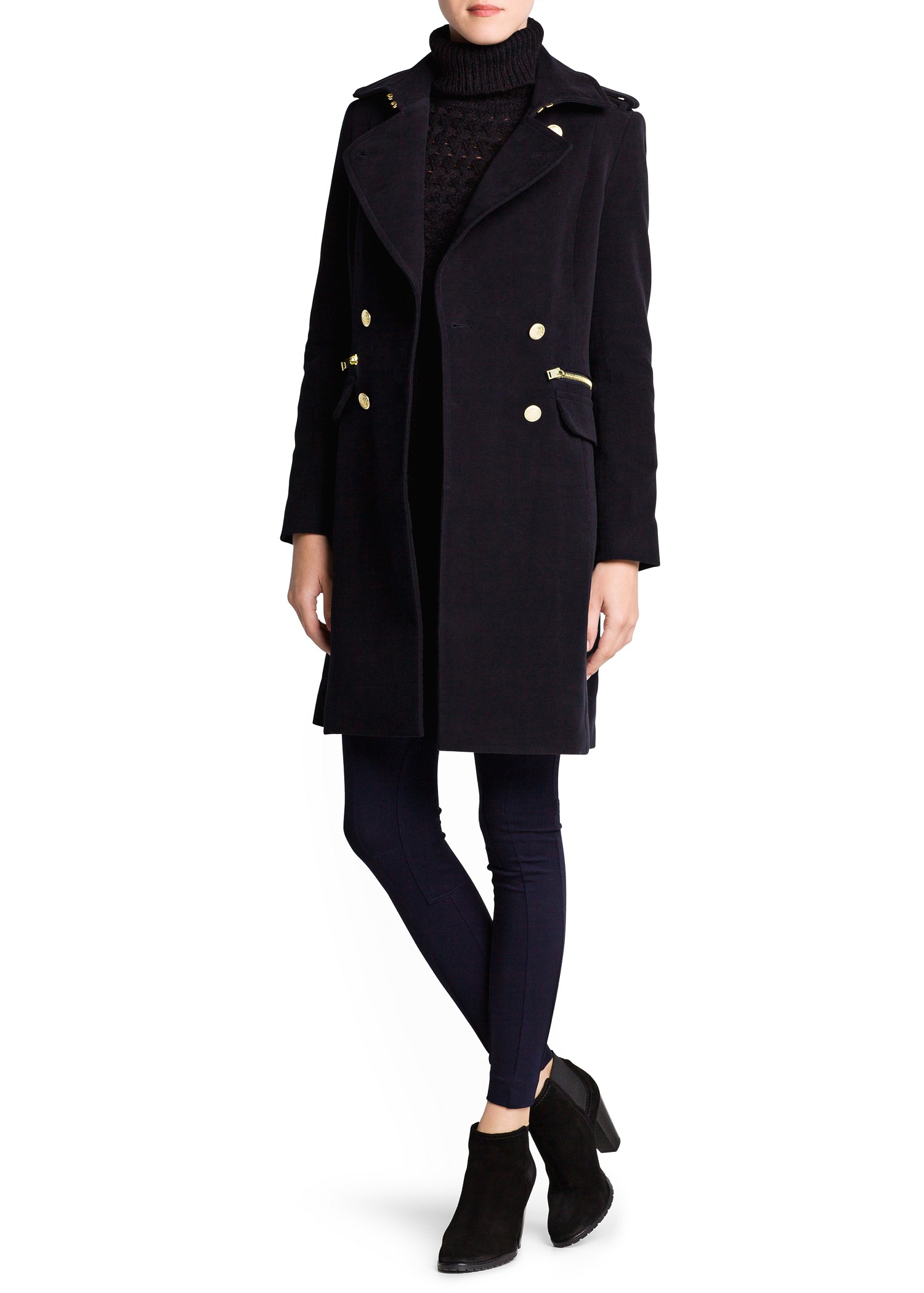 Lyst Mango Military Style Long Coat in Black