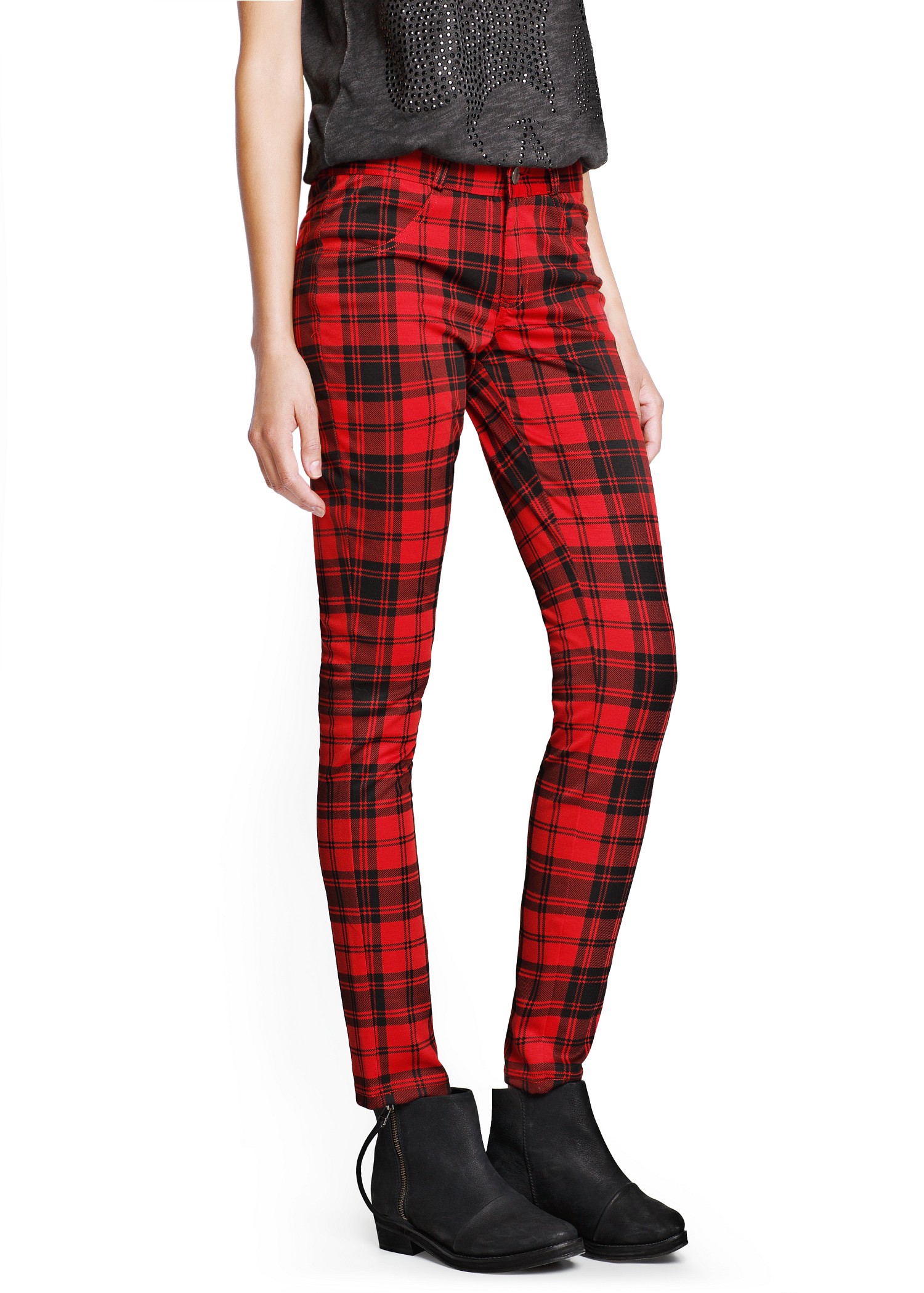 Lyst - Mango Plaid Elastic Trousers in Black